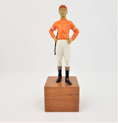 Mid Century Era Cold-Painted Cast Metal Horse Racing Jockey Sculpture