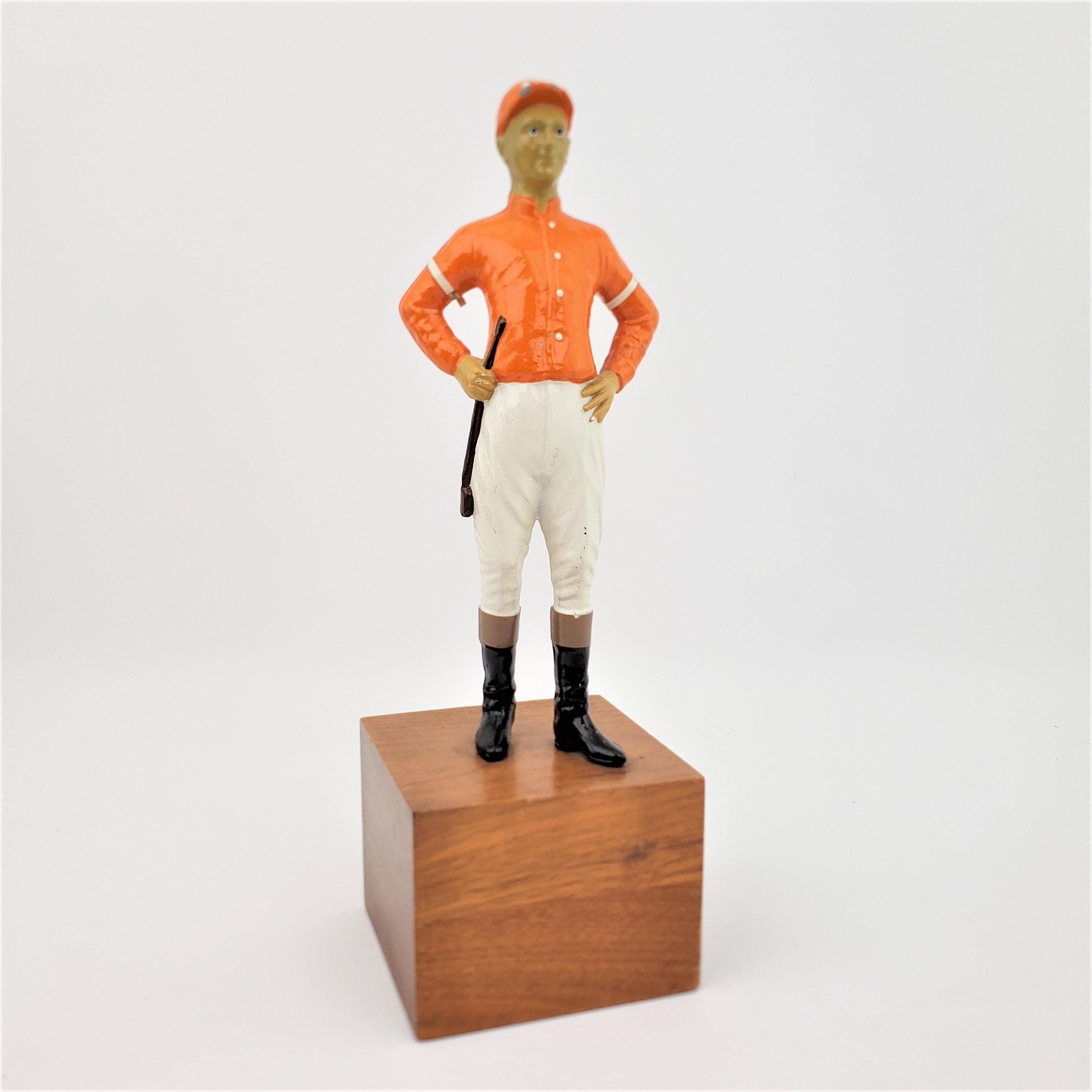 Mid-Century Modern Mid Century Era Cold-Painted Cast Metal Horse Racing Jockey Sculpture For Sale