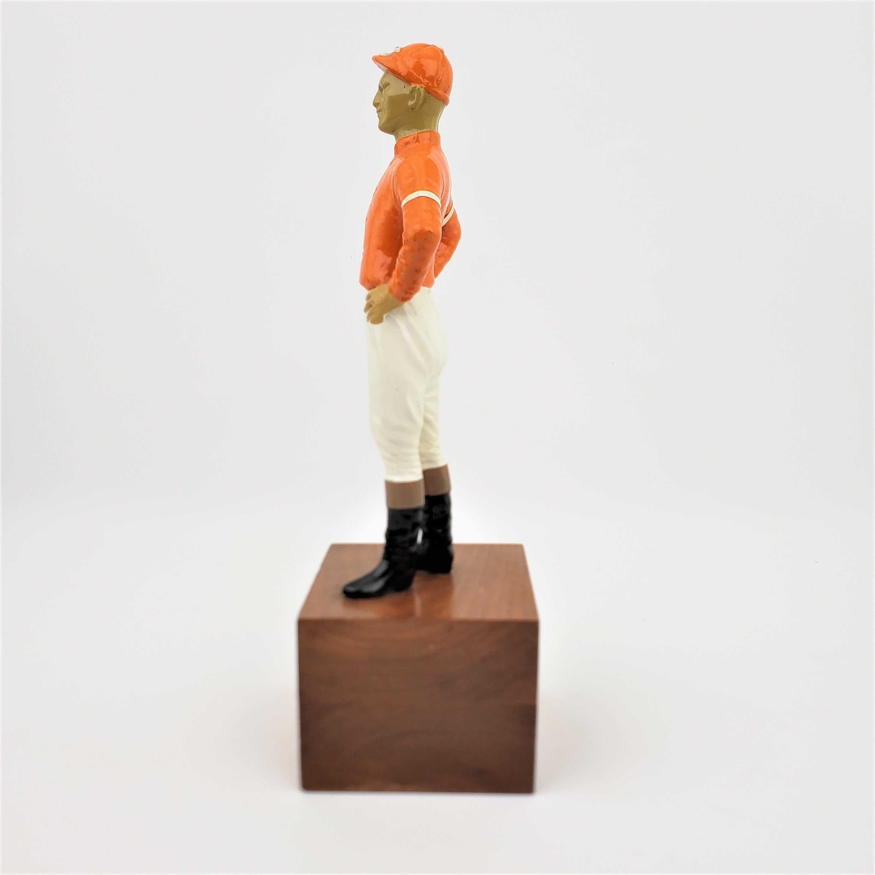 American Mid Century Era Cold-Painted Cast Metal Horse Racing Jockey Sculpture For Sale