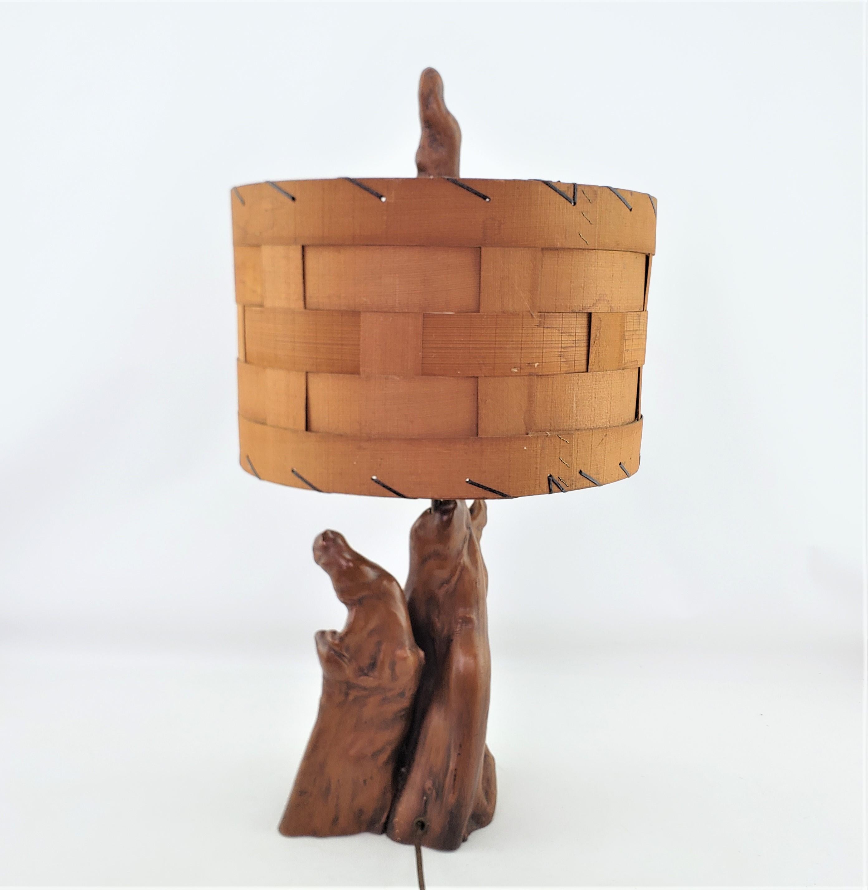 Mid-Century Modern Mid-Century Era Cypress Knees Sculptural Table Lamp with Woven Wooden Shade