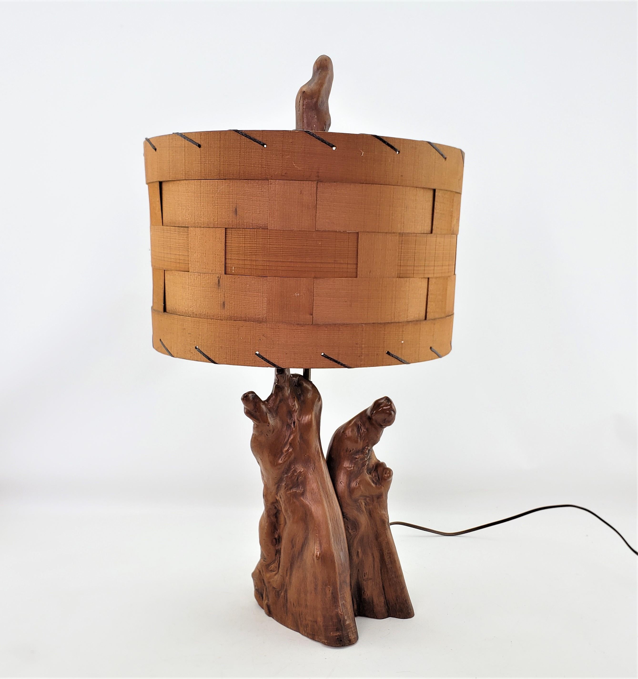 Hand-Crafted Mid-Century Era Cypress Knees Sculptural Table Lamp with Woven Wooden Shade