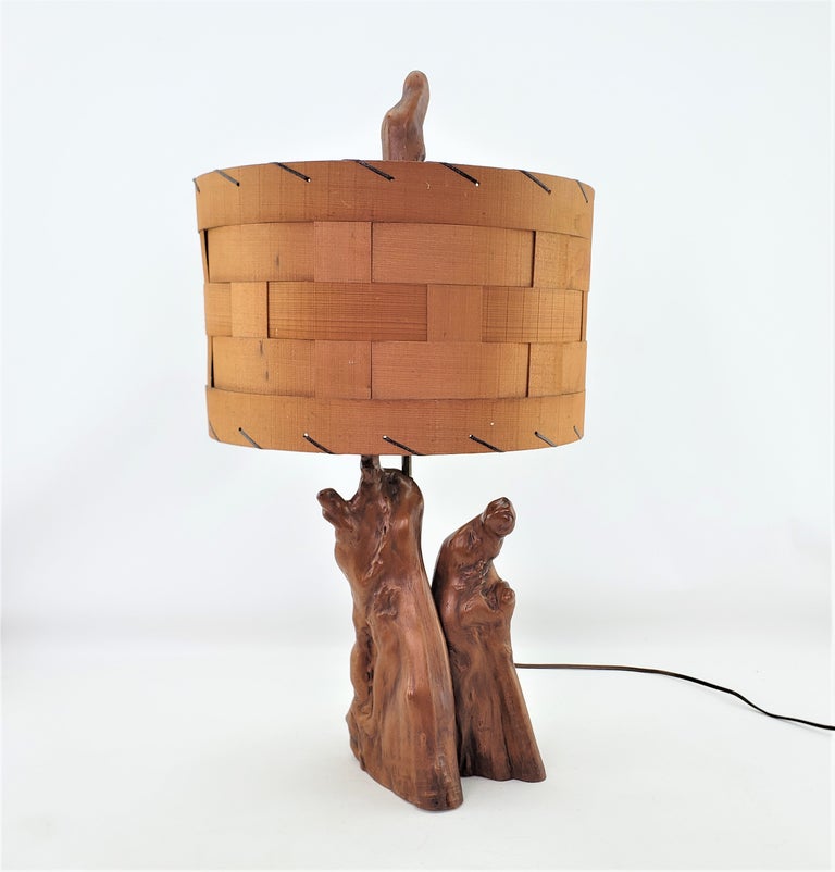 MidCentury Era Cypress Knees Sculptural Table Lamp with Woven Wooden