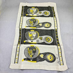 Mid-Century Era Georges Briard Lion Print Silkscreened Linen Tea Towel