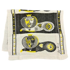 Mid-Century Era Georges Briard Lion Print Silkscreened Linen Tea Towel