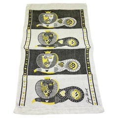 Mid-Century Era Georges Briard Lion Print Silkscreened Linen Tea Towel
