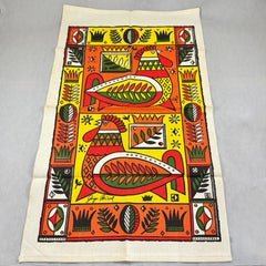 Mid-Century Era Georges Briard Rooster Print Silkscreened Linen Tea Towel