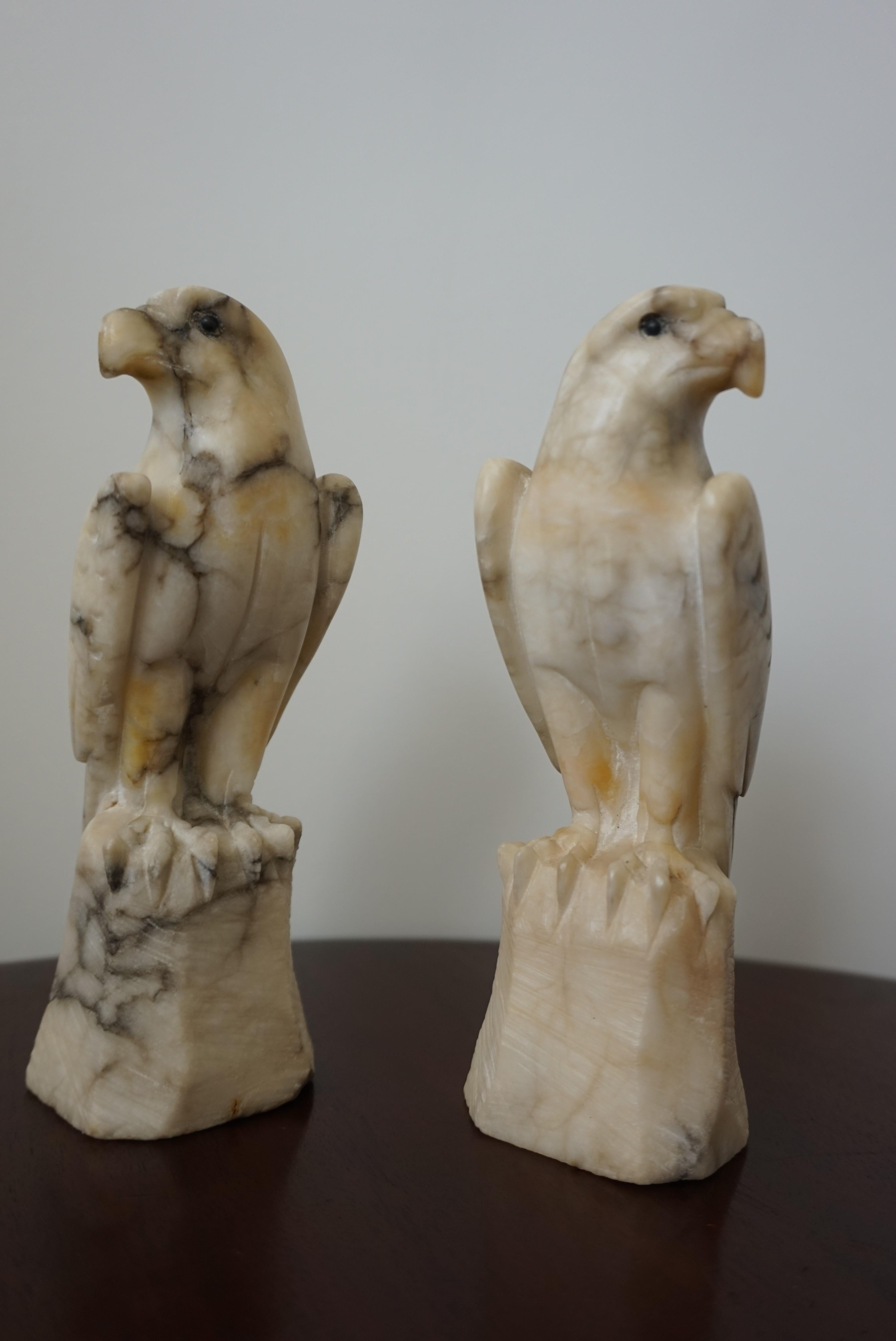 Midcentury Era Hand Carved Pair of Alabaster Majestic Eagle Sculptures 2