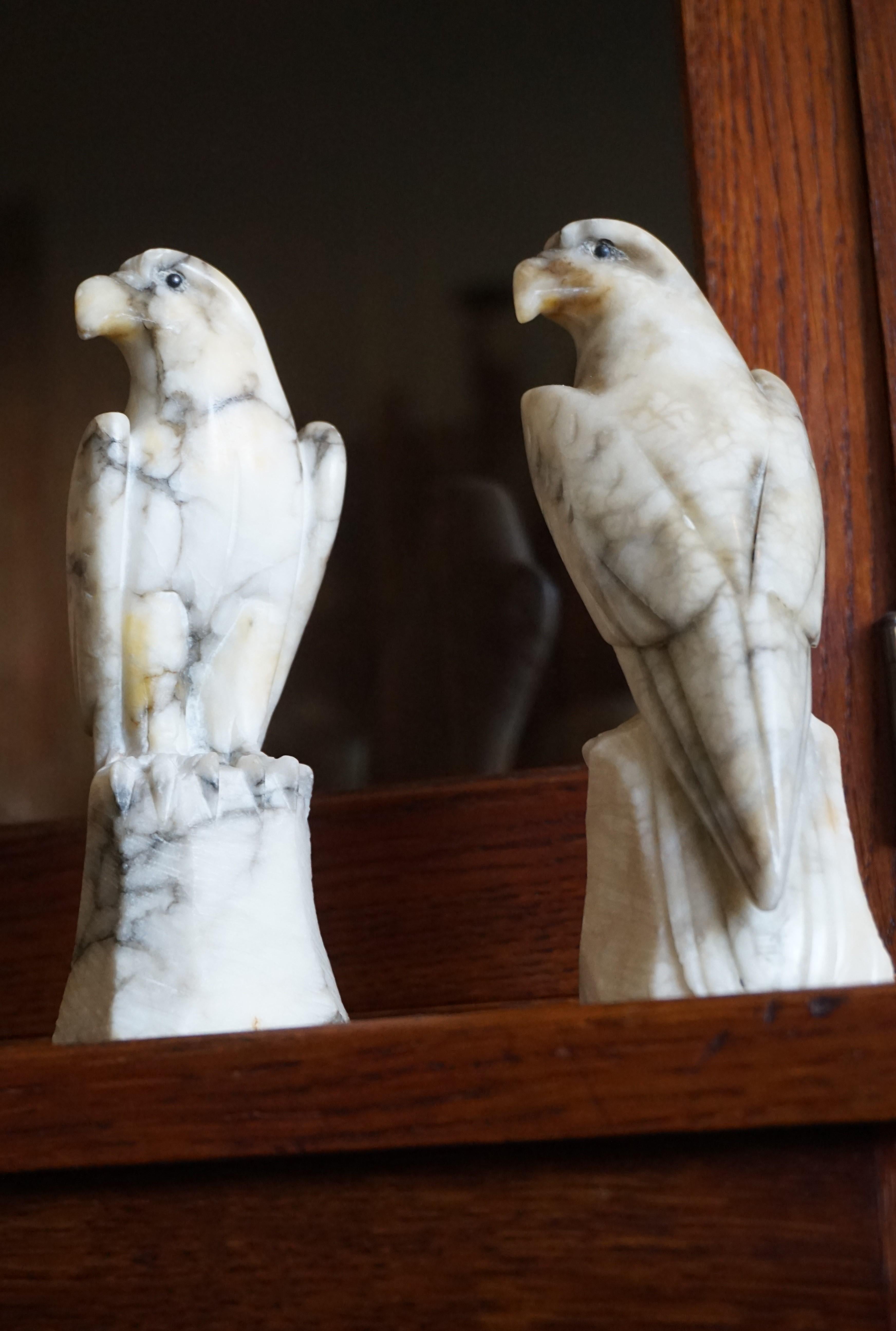 Midcentury Era Hand Carved Pair of Alabaster Majestic Eagle Sculptures 5