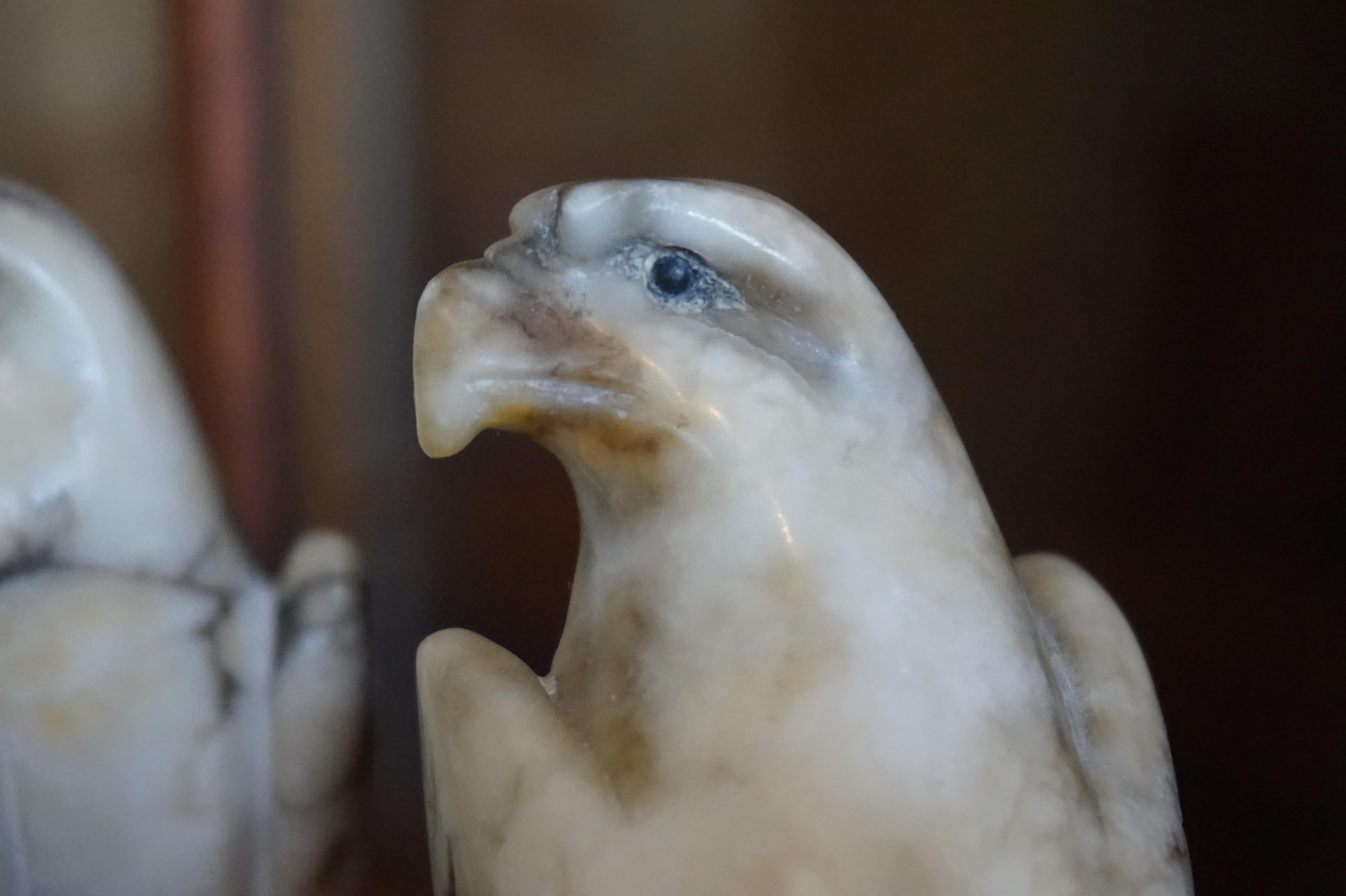Midcentury Era Hand Carved Pair of Alabaster Majestic Eagle Sculptures 6
