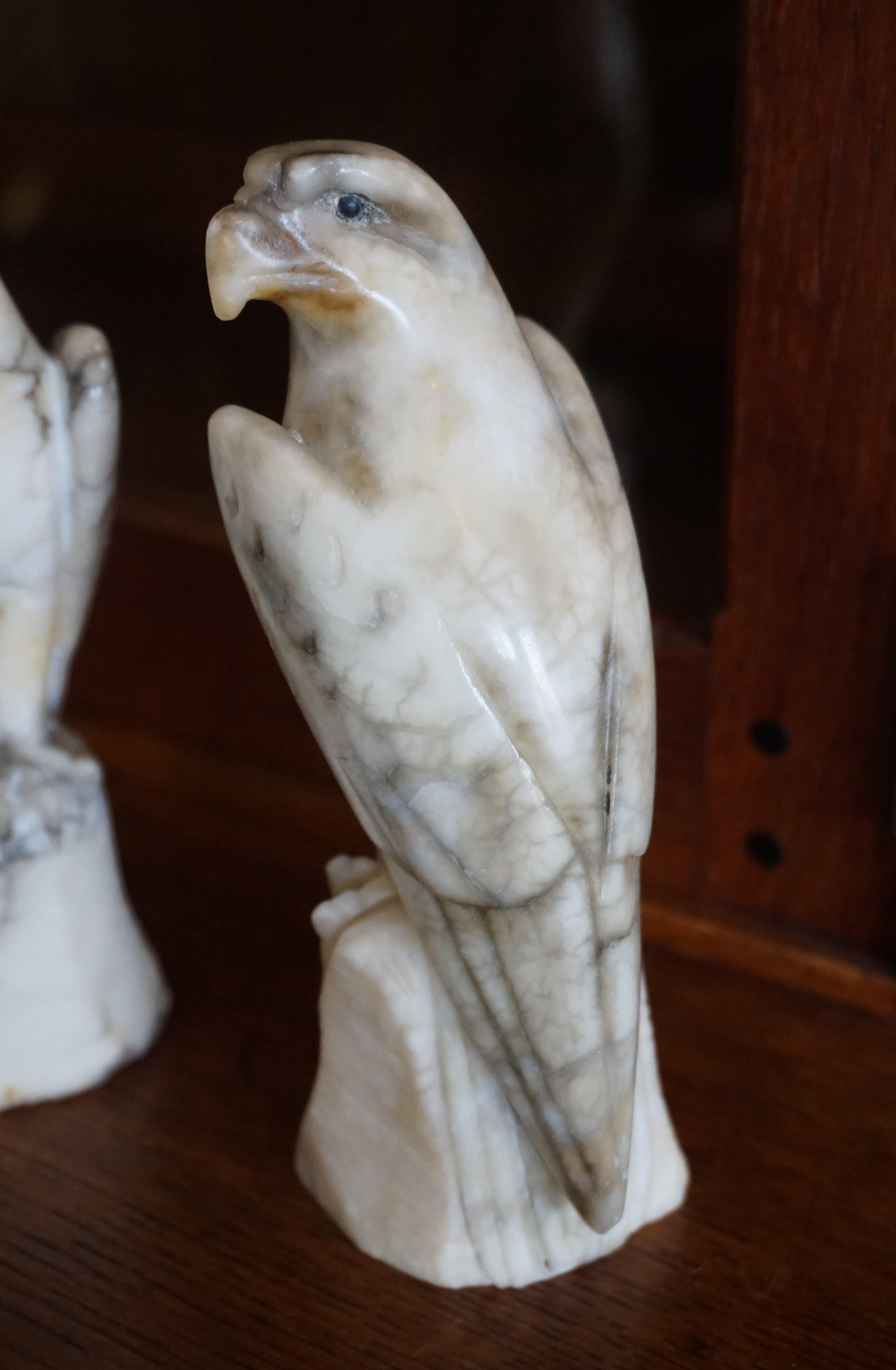 Midcentury Era Hand Carved Pair of Alabaster Majestic Eagle Sculptures 7