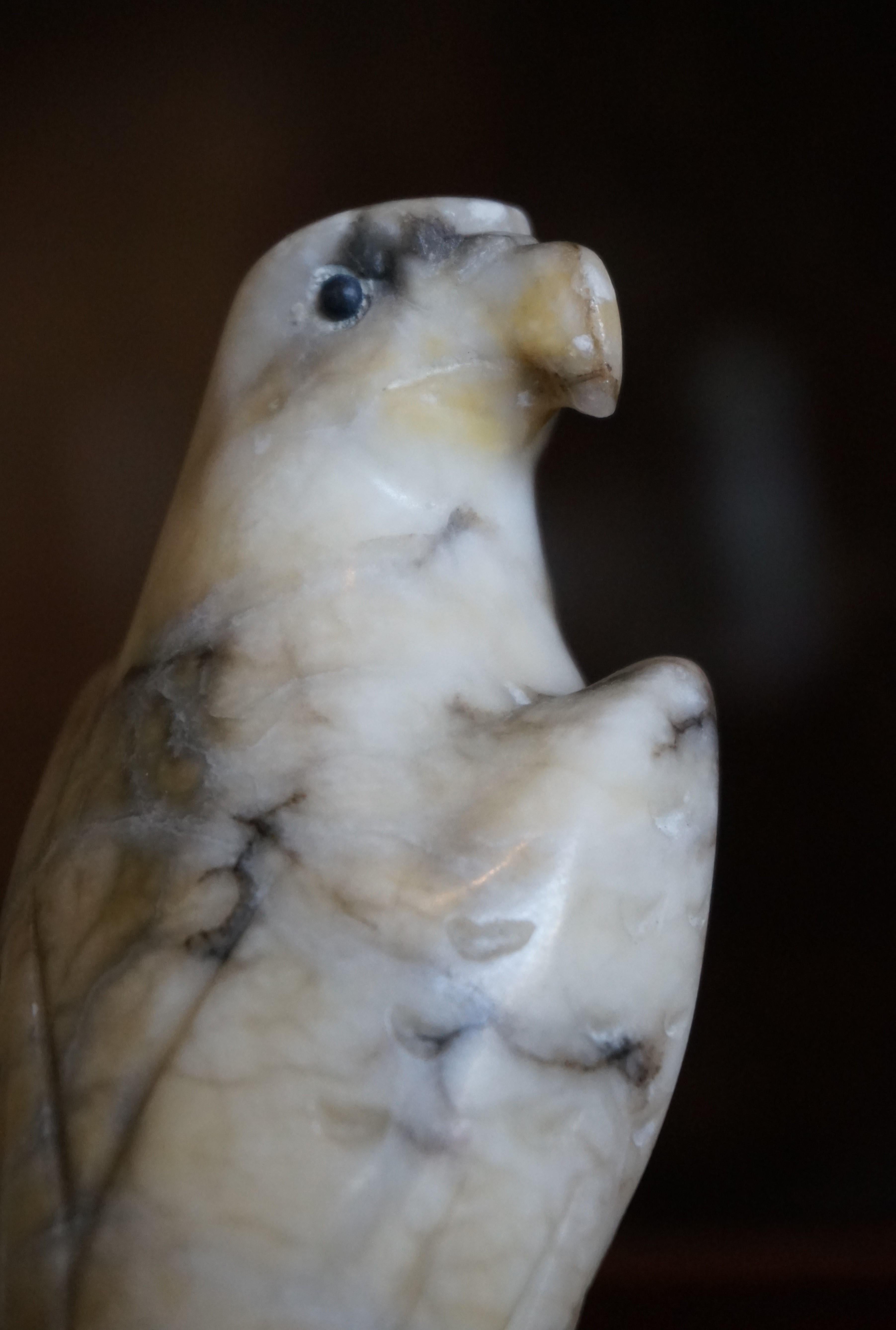 Midcentury Era Hand Carved Pair of Alabaster Majestic Eagle Sculptures 8