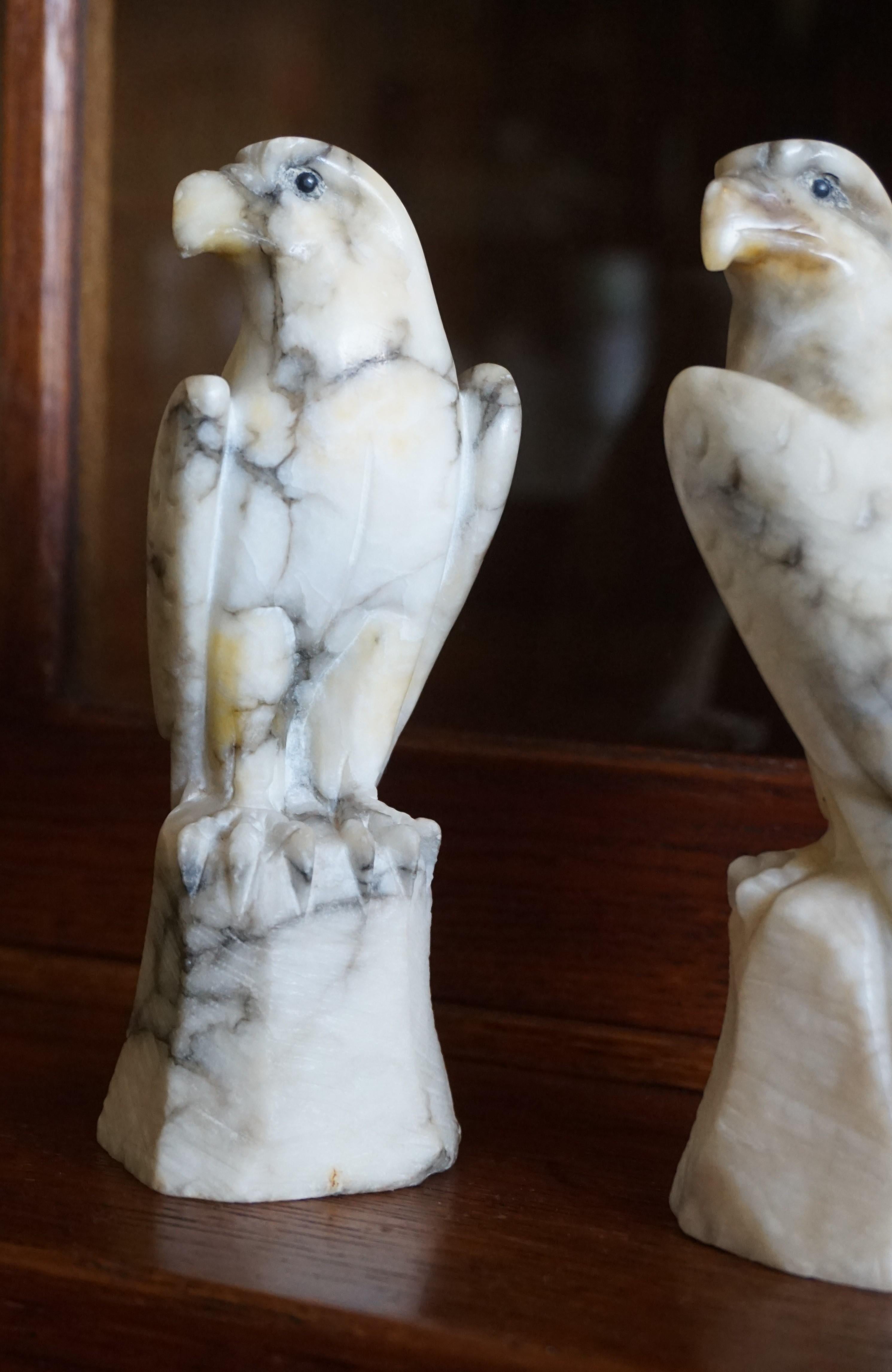 Midcentury Era Hand Carved Pair of Alabaster Majestic Eagle Sculptures 9