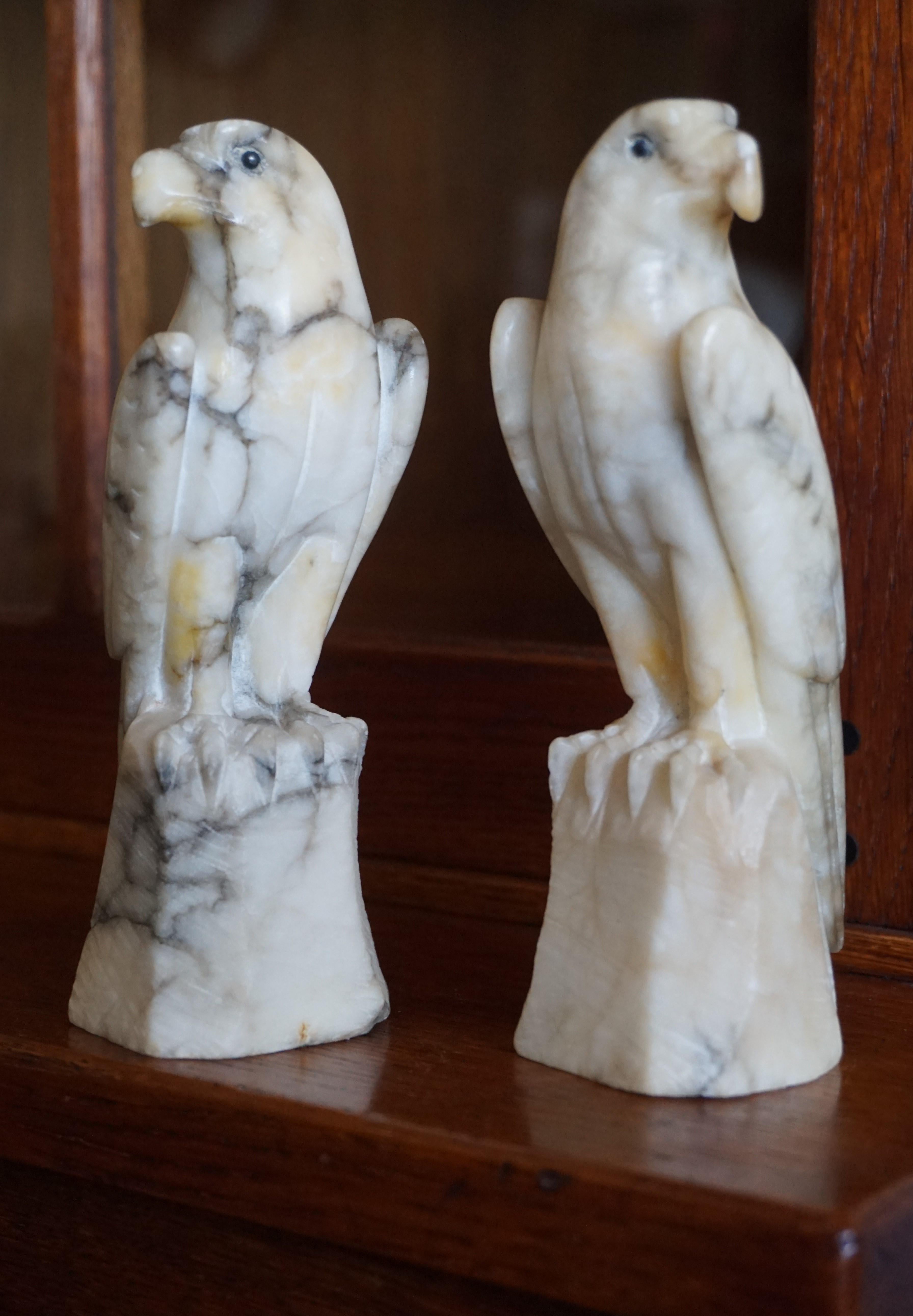 Midcentury Era Hand Carved Pair of Alabaster Majestic Eagle Sculptures 10