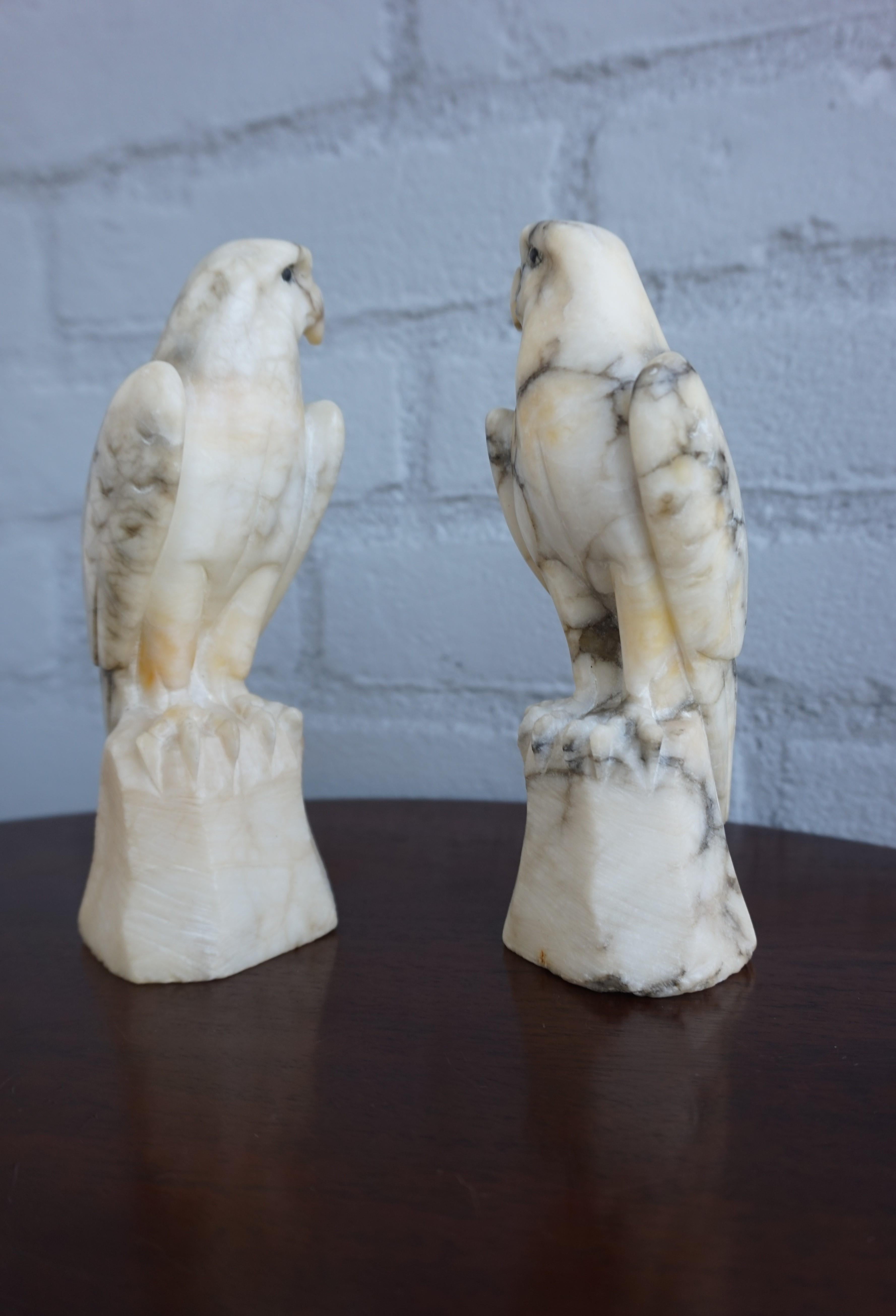 Midcentury Era Hand Carved Pair of Alabaster Majestic Eagle Sculptures 12