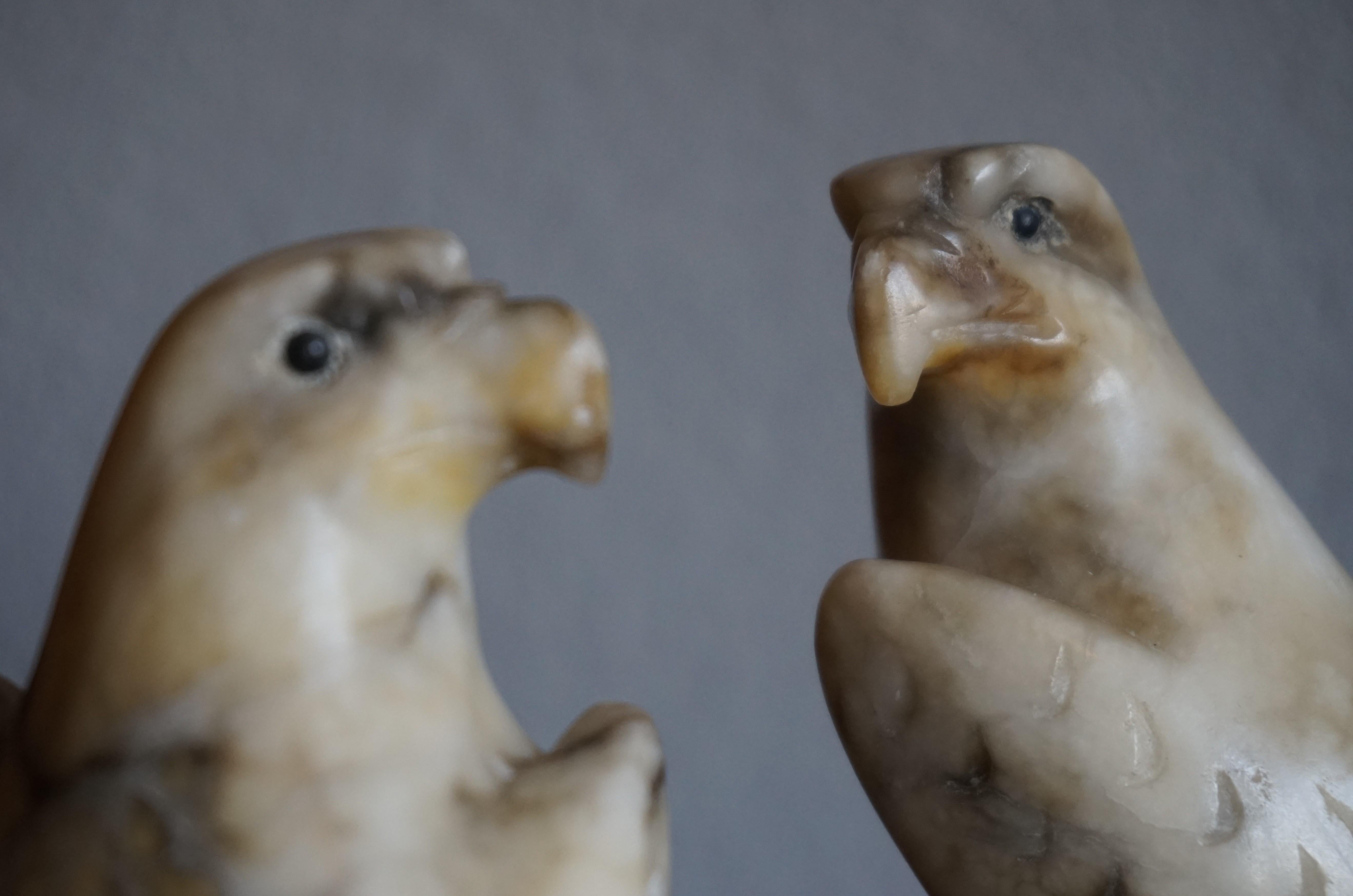 Hand-Carved Midcentury Era Hand Carved Pair of Alabaster Majestic Eagle Sculptures
