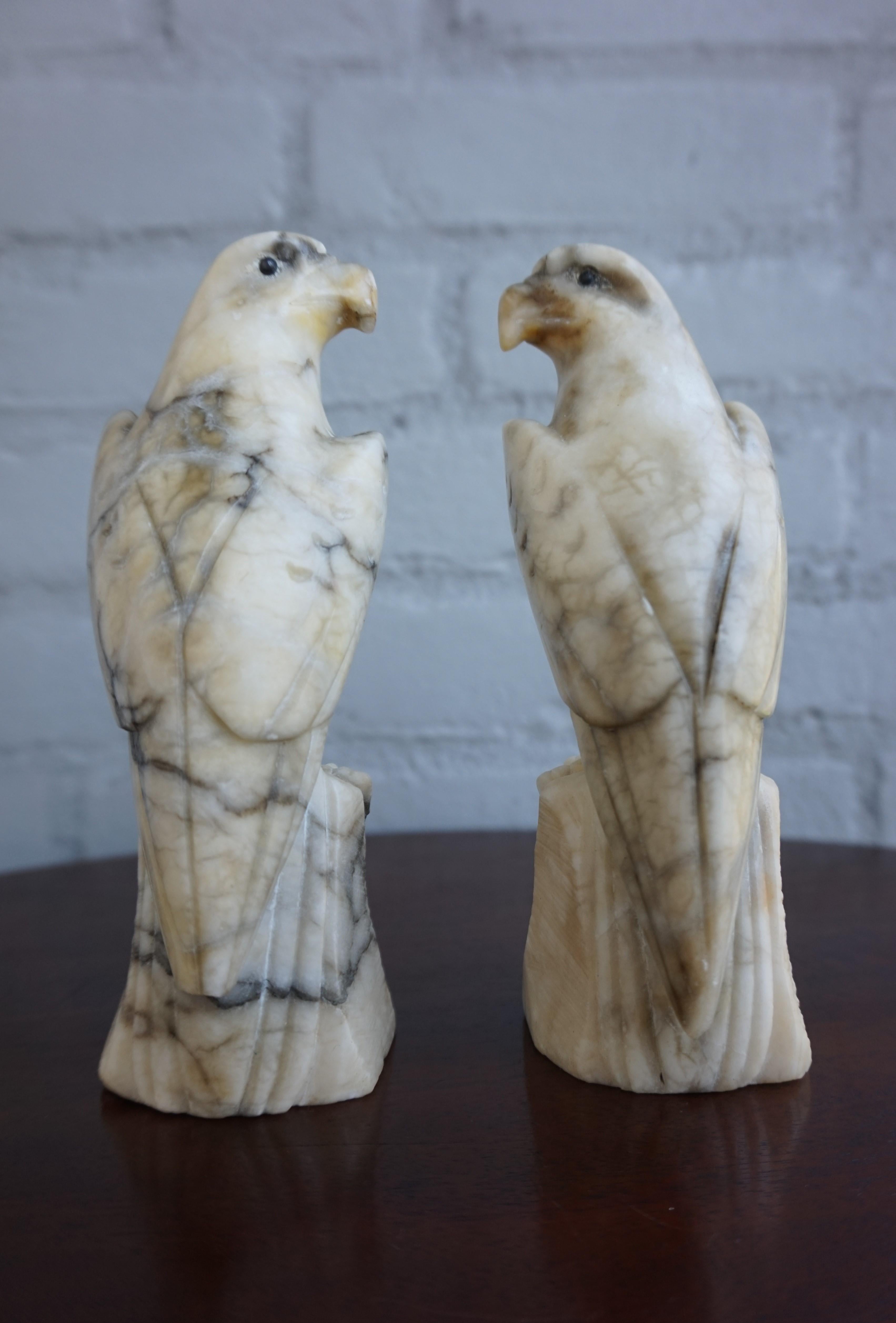 Midcentury Era Hand Carved Pair of Alabaster Majestic Eagle Sculptures In Good Condition In Lisse, NL