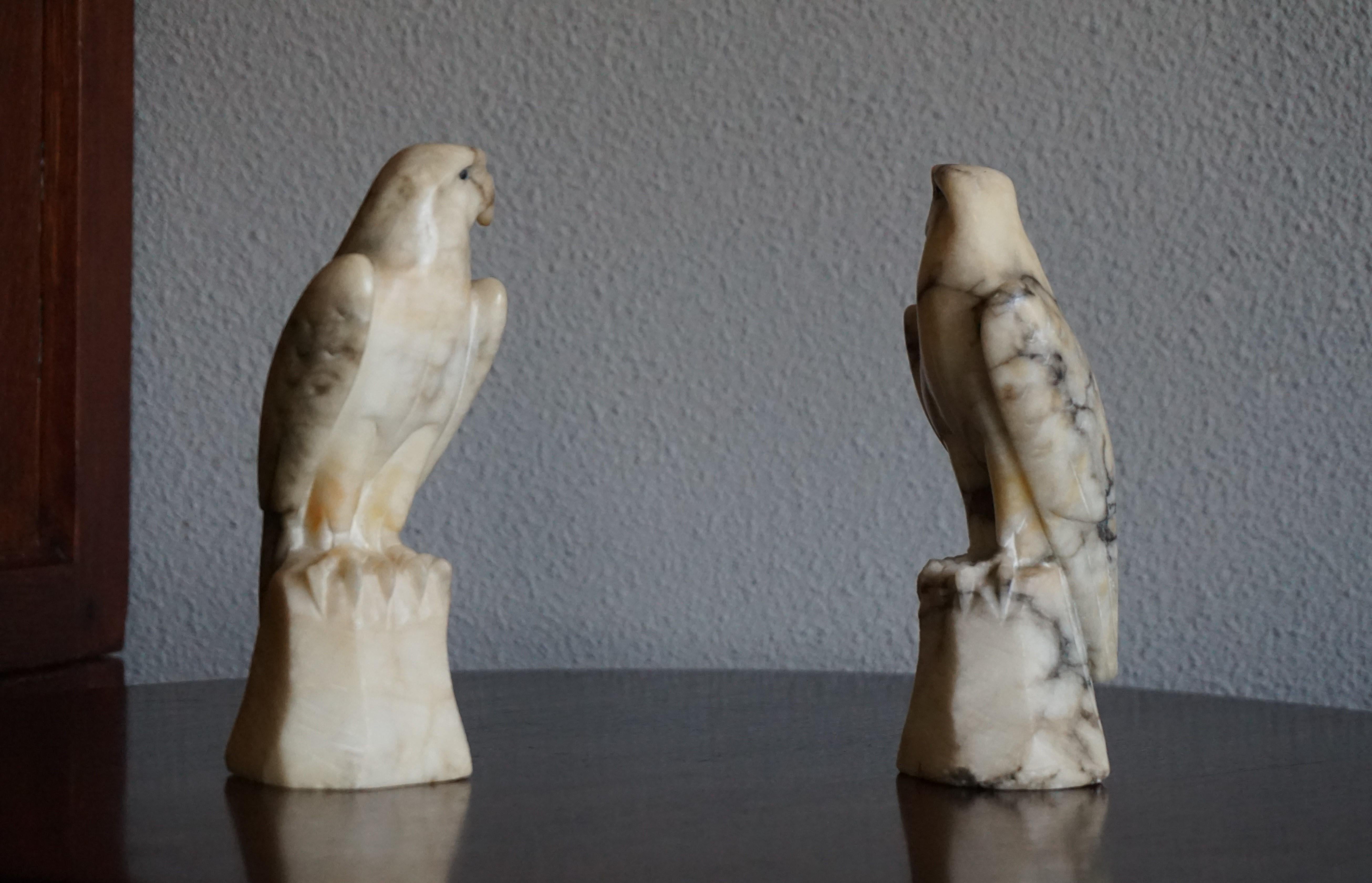 20th Century Midcentury Era Hand Carved Pair of Alabaster Majestic Eagle Sculptures