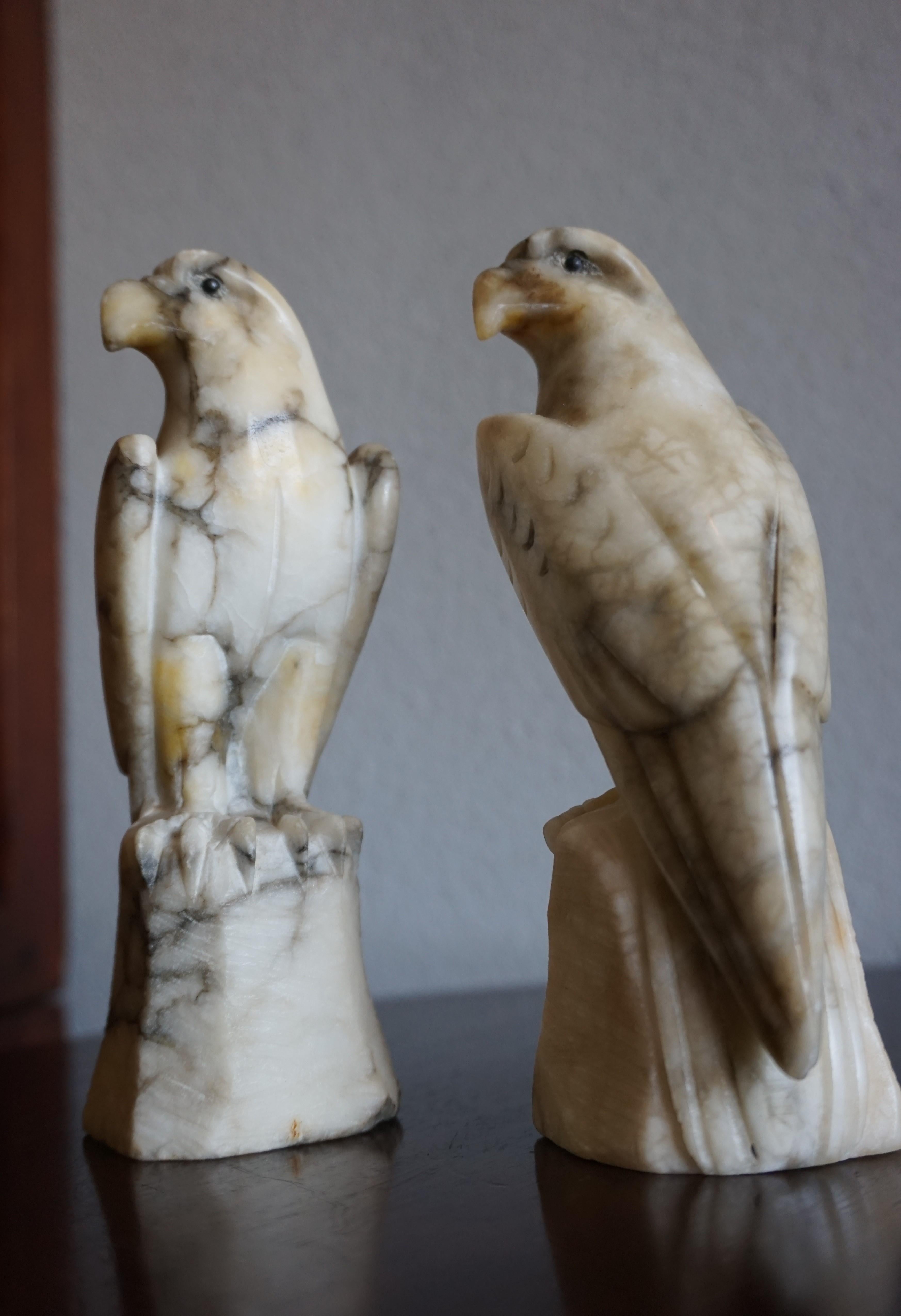 Midcentury Era Hand Carved Pair of Alabaster Majestic Eagle Sculptures 1
