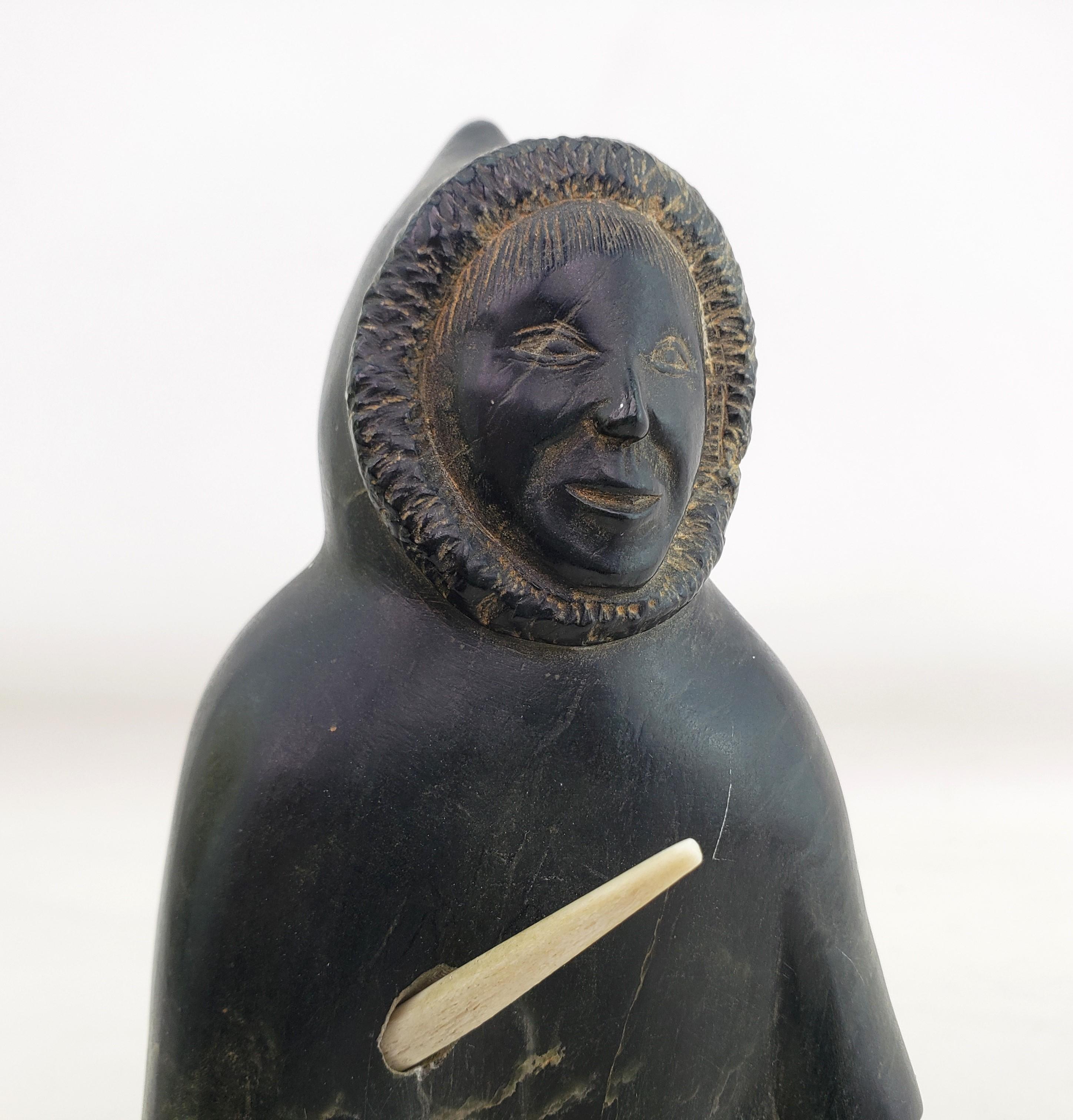 Mid-Century Era Inuit Soapstone Carving of a Standing Hunter For Sale 1