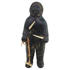 Vintage Mid-Century Era Inuit Soapstone Carving of a Standing Hunter