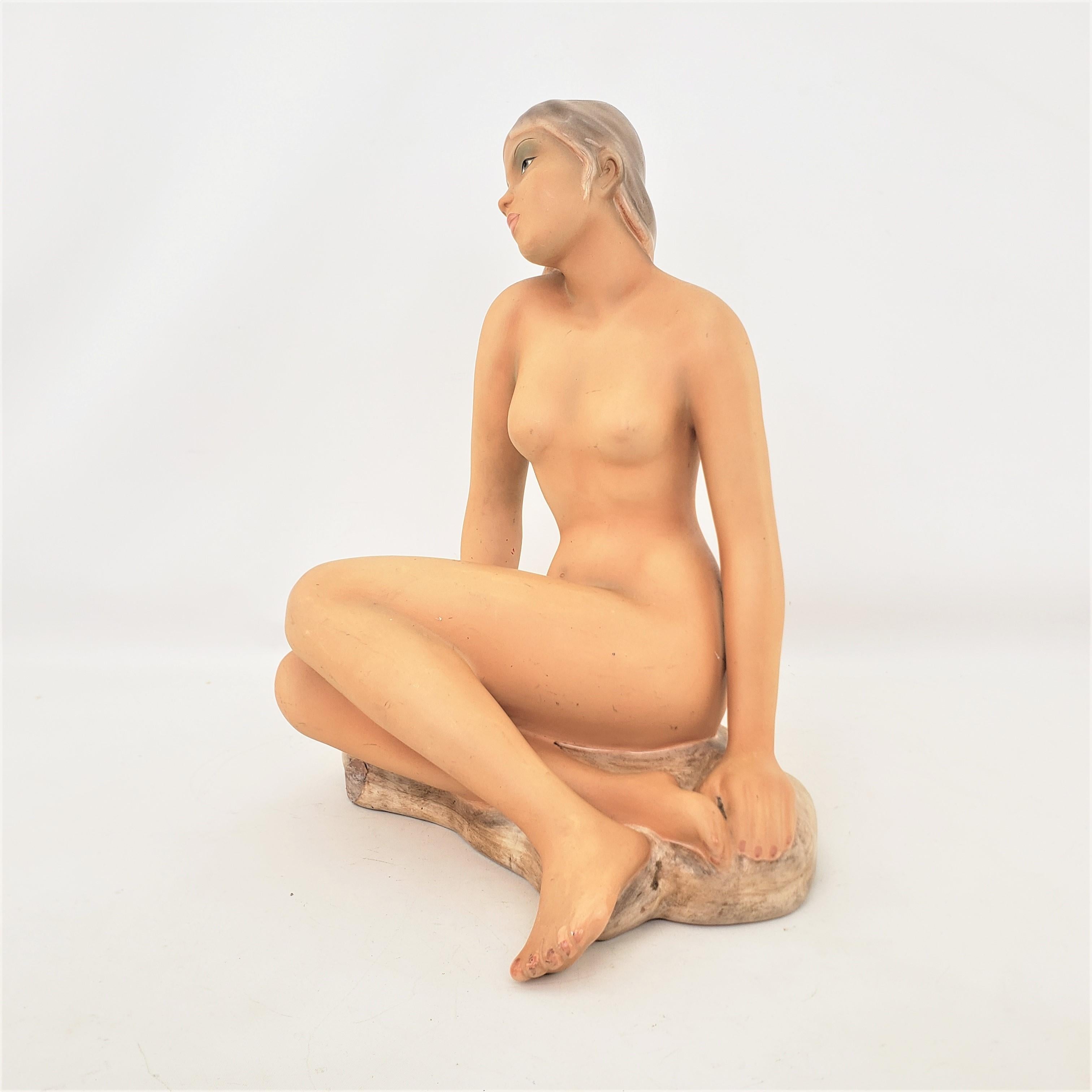 Molded Mid-Century Era Italian Hand-Painted Young Female Nude Ceramic Sculpture For Sale