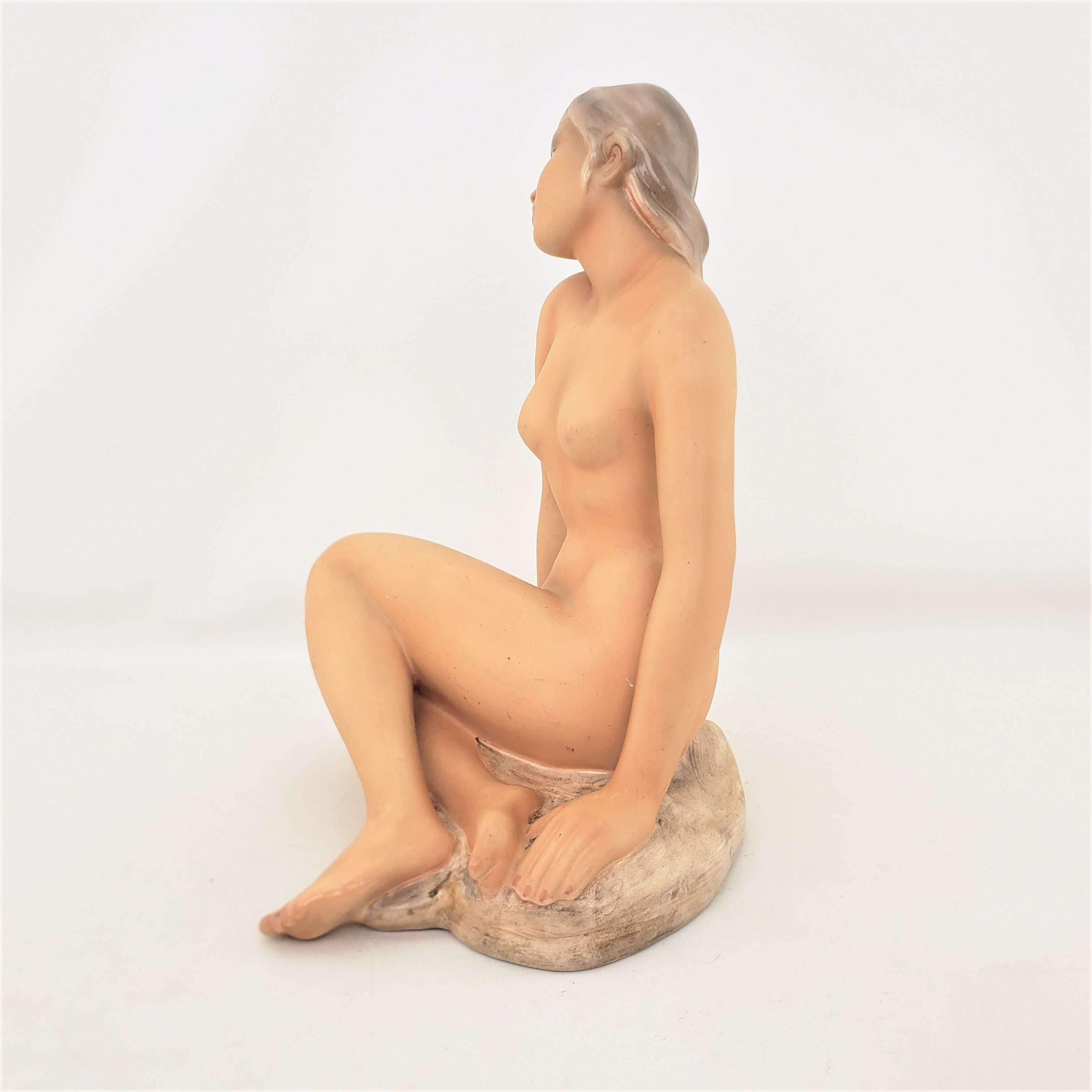 Mid-Century Era Italian Hand-Painted Young Female Nude Ceramic Sculpture In Good Condition For Sale In Hamilton, Ontario