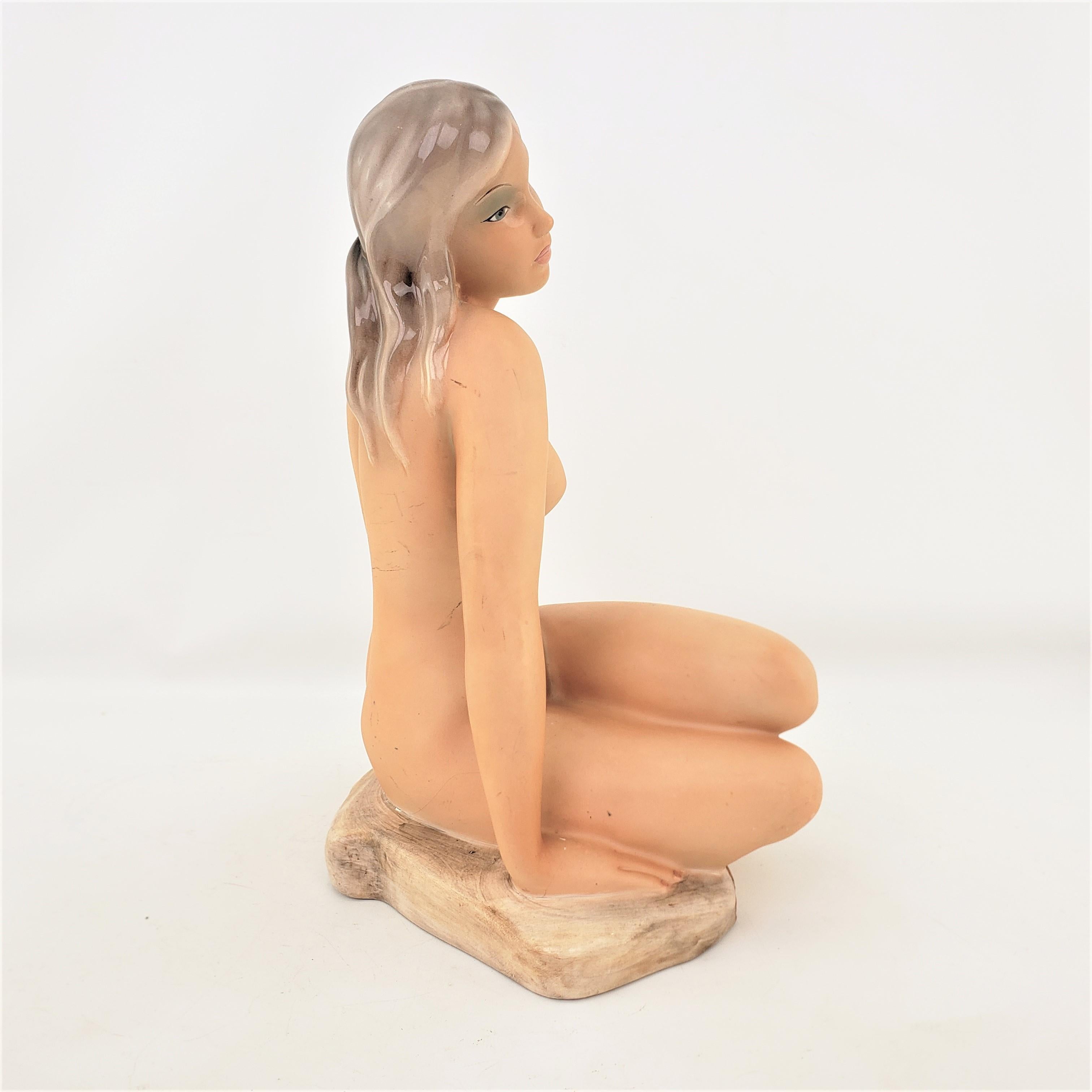 Mid-Century Era Italian Hand-Painted Young Female Nude Ceramic Sculpture For Sale 1