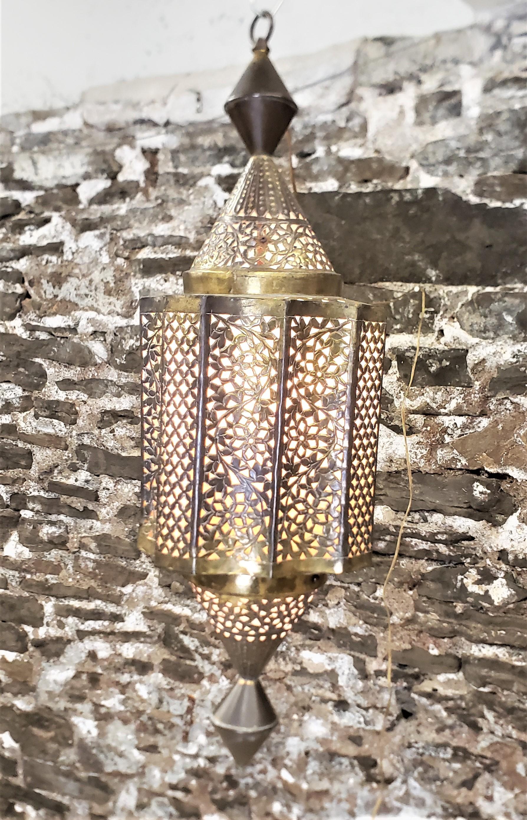 Mid-Century Large Moroccan Moorish Pierced Brass Hanging Lantern or Swag Light For Sale 3