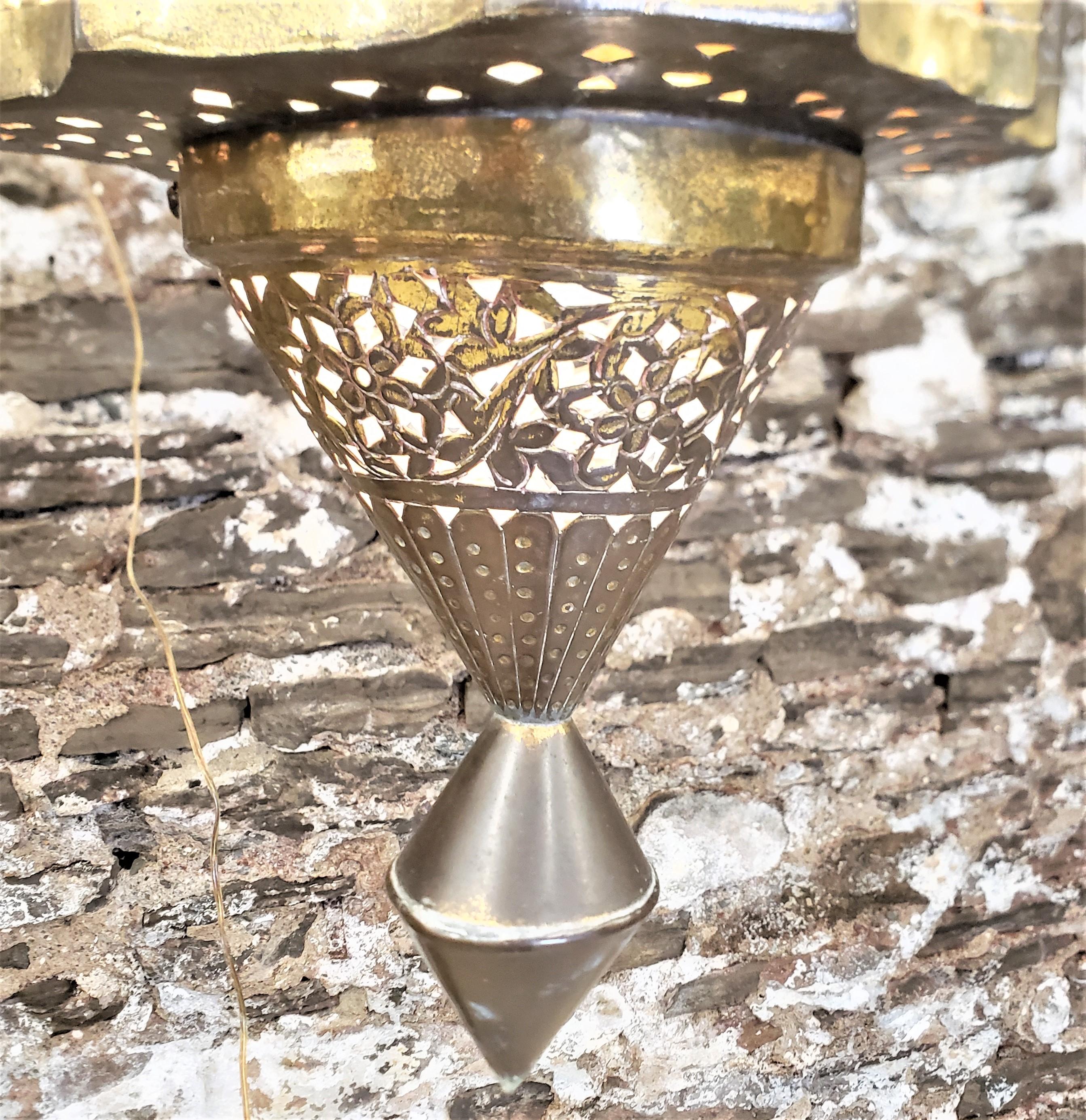 Mid-Century Large Moroccan Moorish Pierced Brass Hanging Lantern or Swag Light For Sale 5