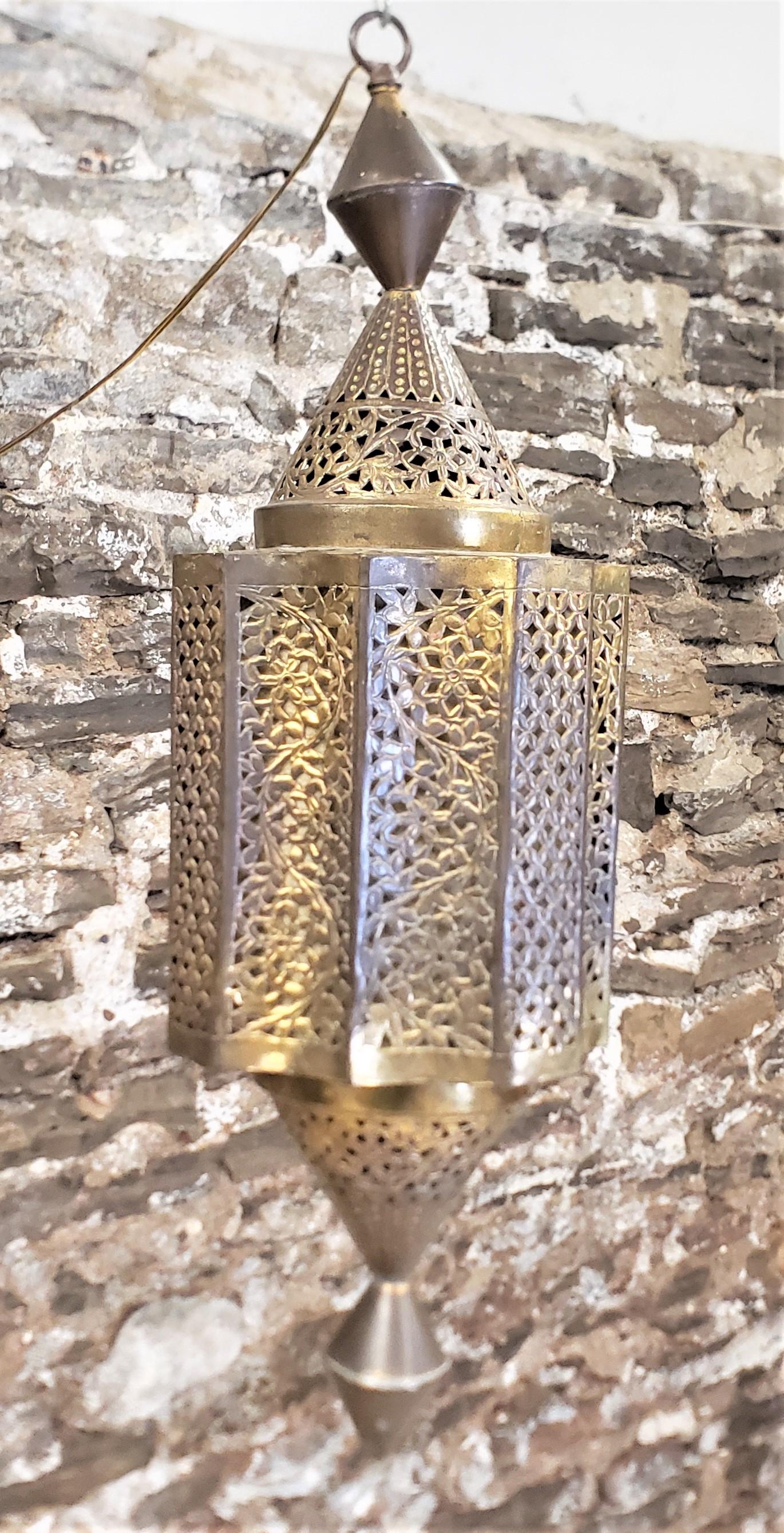 Mid-Century Large Moroccan Moorish Pierced Brass Hanging Lantern or Swag Light For Sale 2