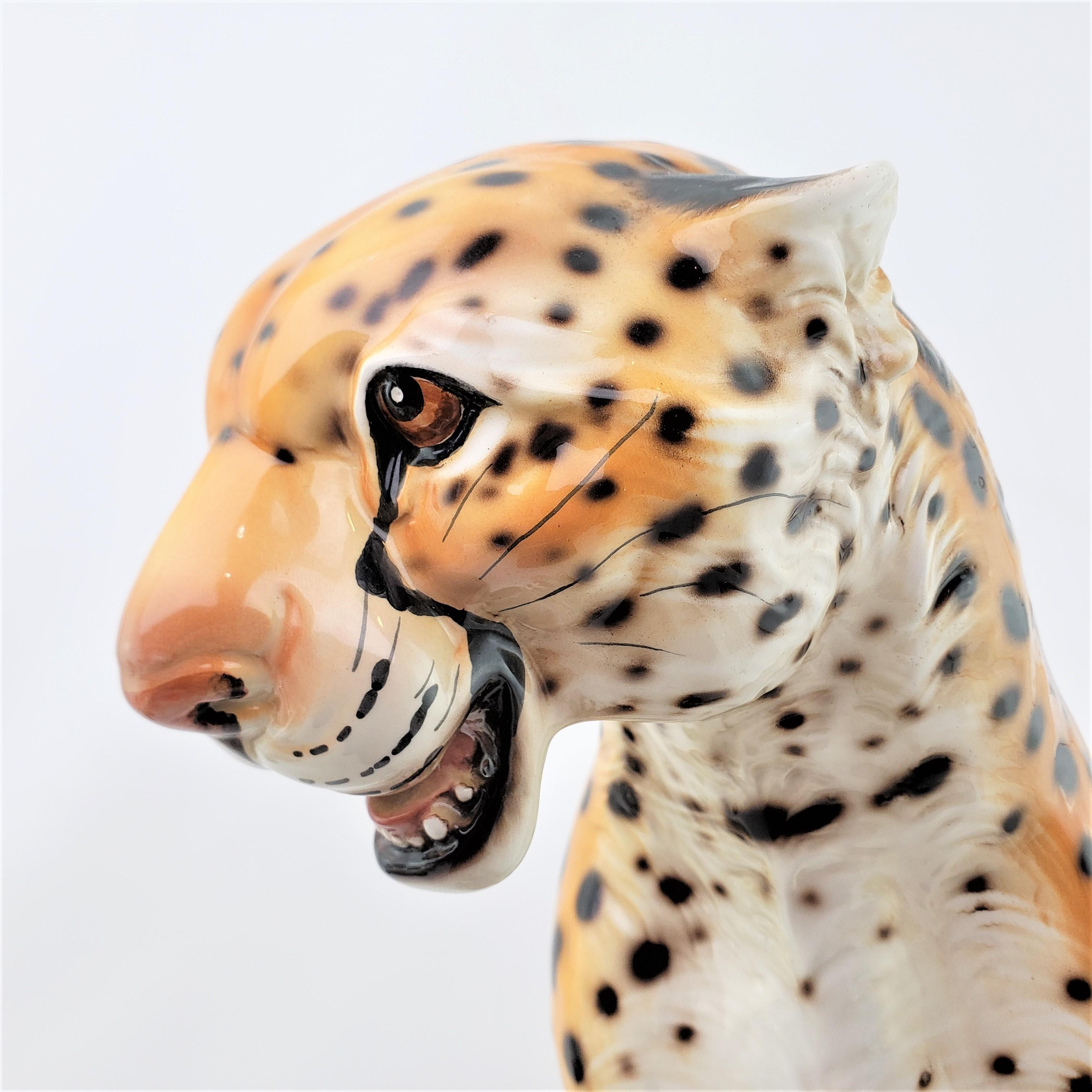 Mid-Century Era Ronzan Italian Hand-Painted Ceramic Cheetah Sculpture For Sale 1