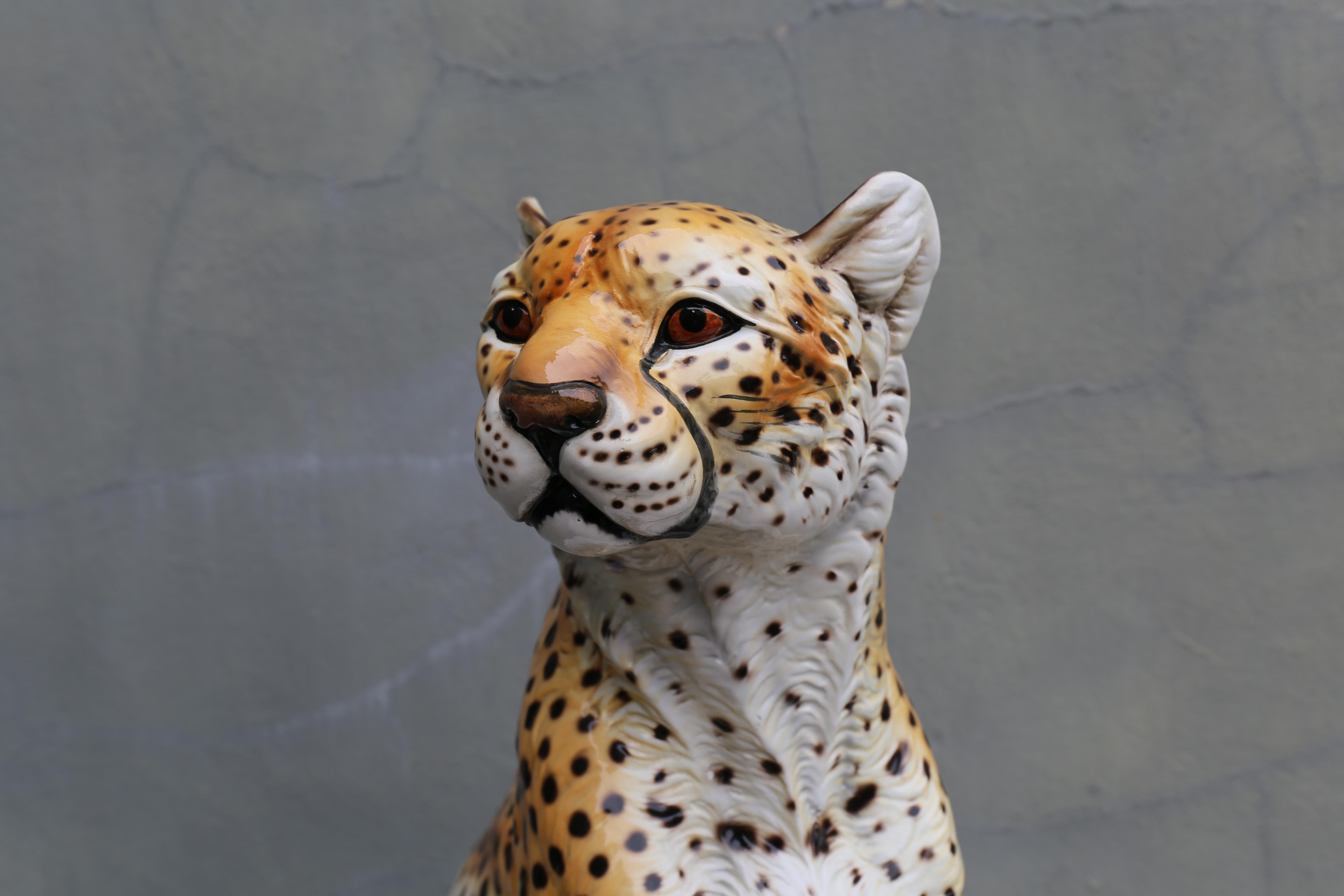 Mid-Century Era Ronzan Italian Hand-Painted Ceramic Cheetah Sculpture For Sale 5
