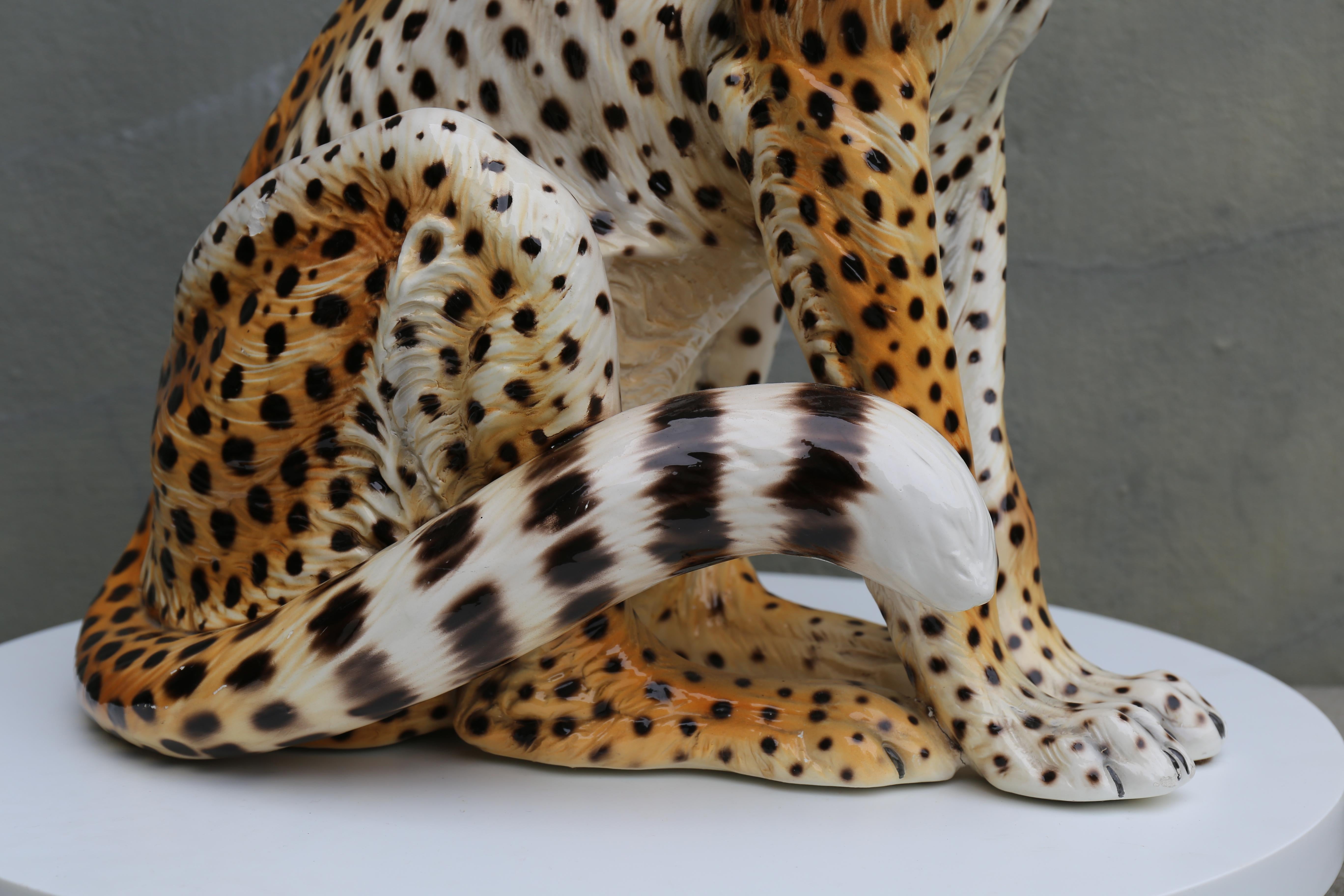 Mid-Century Era Ronzan Italian Hand-Painted Ceramic Cheetah Sculpture For Sale 6