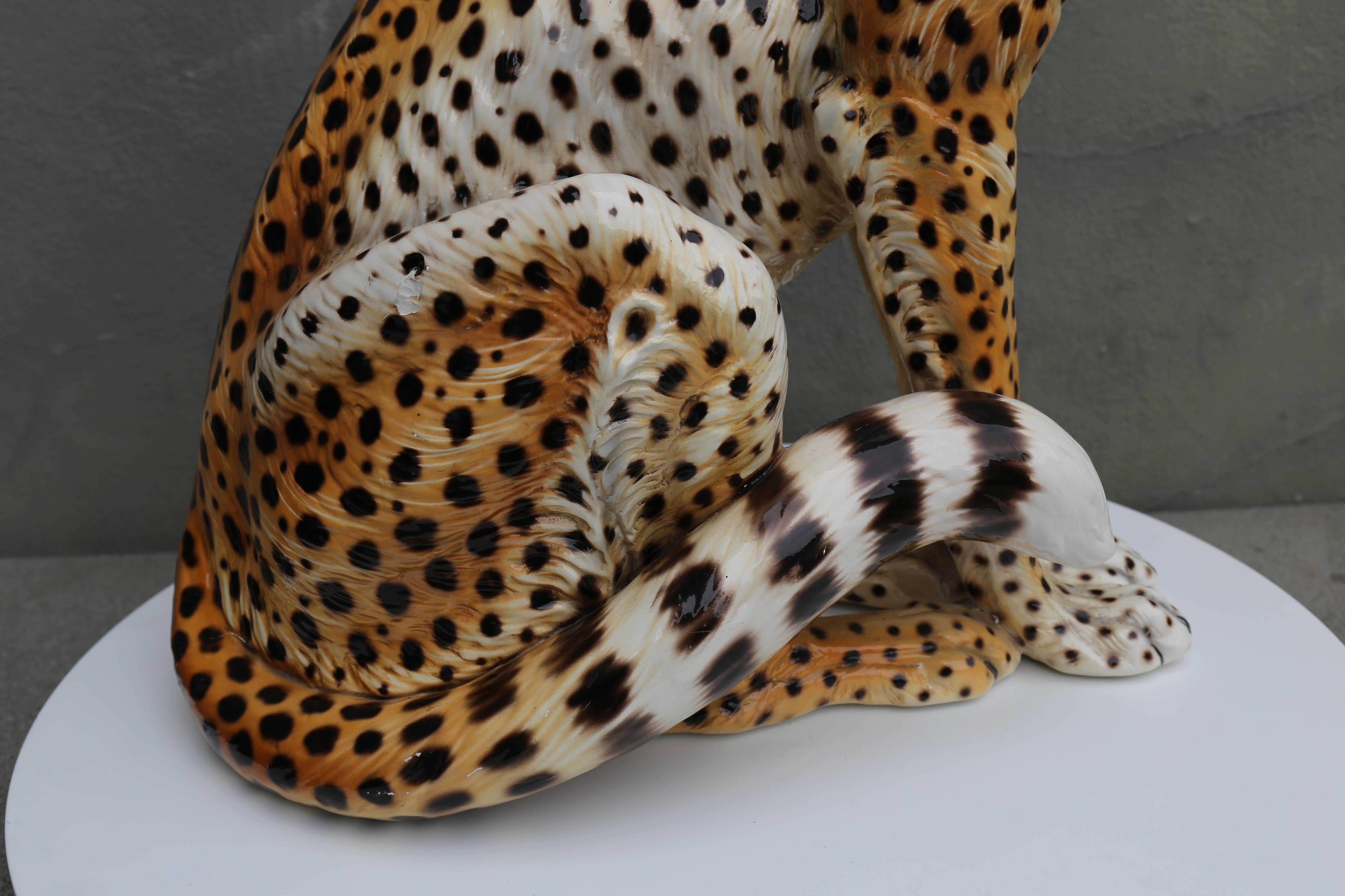 Mid-Century Era Ronzan Italian Hand-Painted Ceramic Cheetah Sculpture For Sale 7
