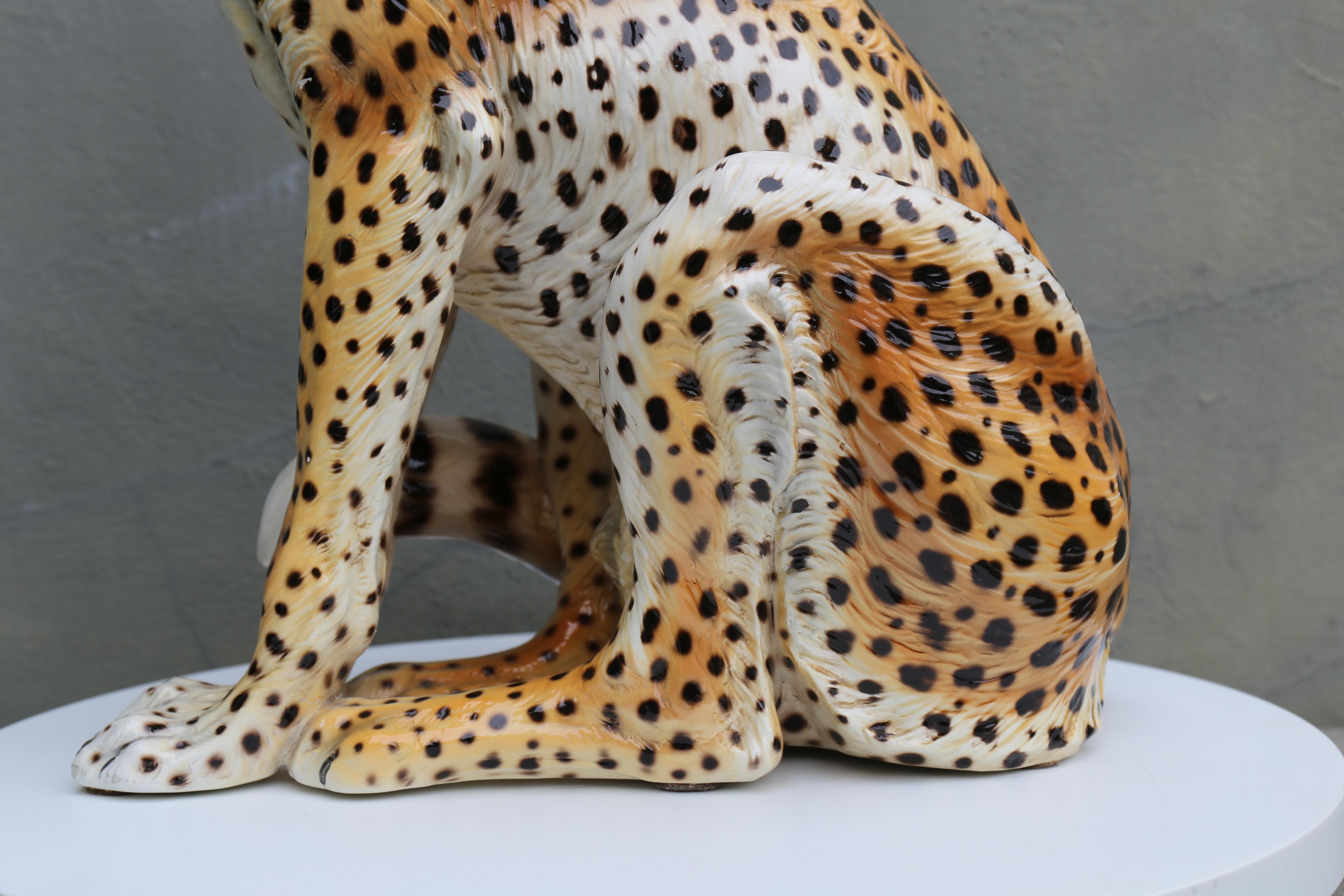 Mid-Century Era Ronzan Italian Hand-Painted Ceramic Cheetah Sculpture For Sale 8