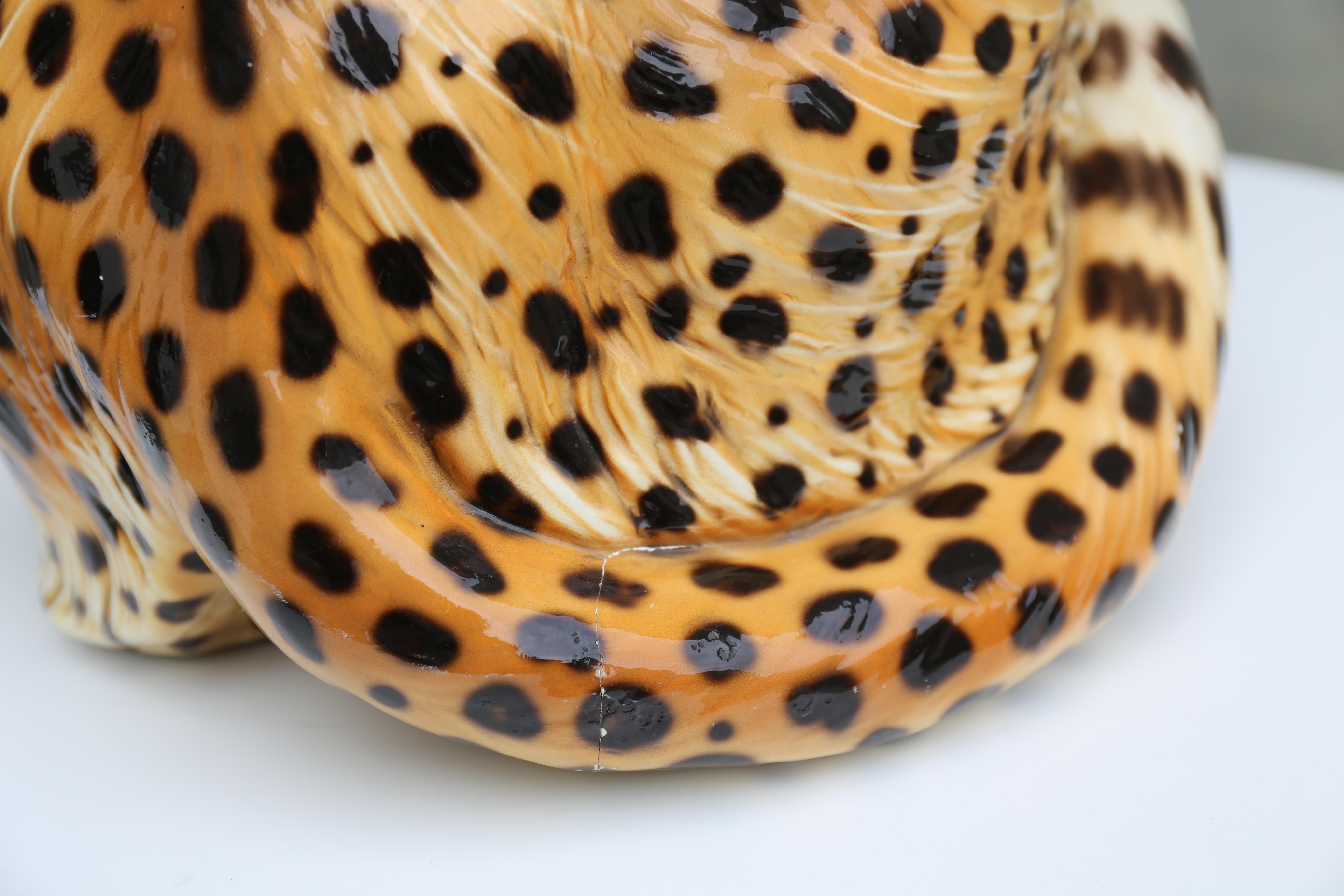 Mid-Century Era Ronzan Italian Hand-Painted Ceramic Cheetah Sculpture For Sale 9