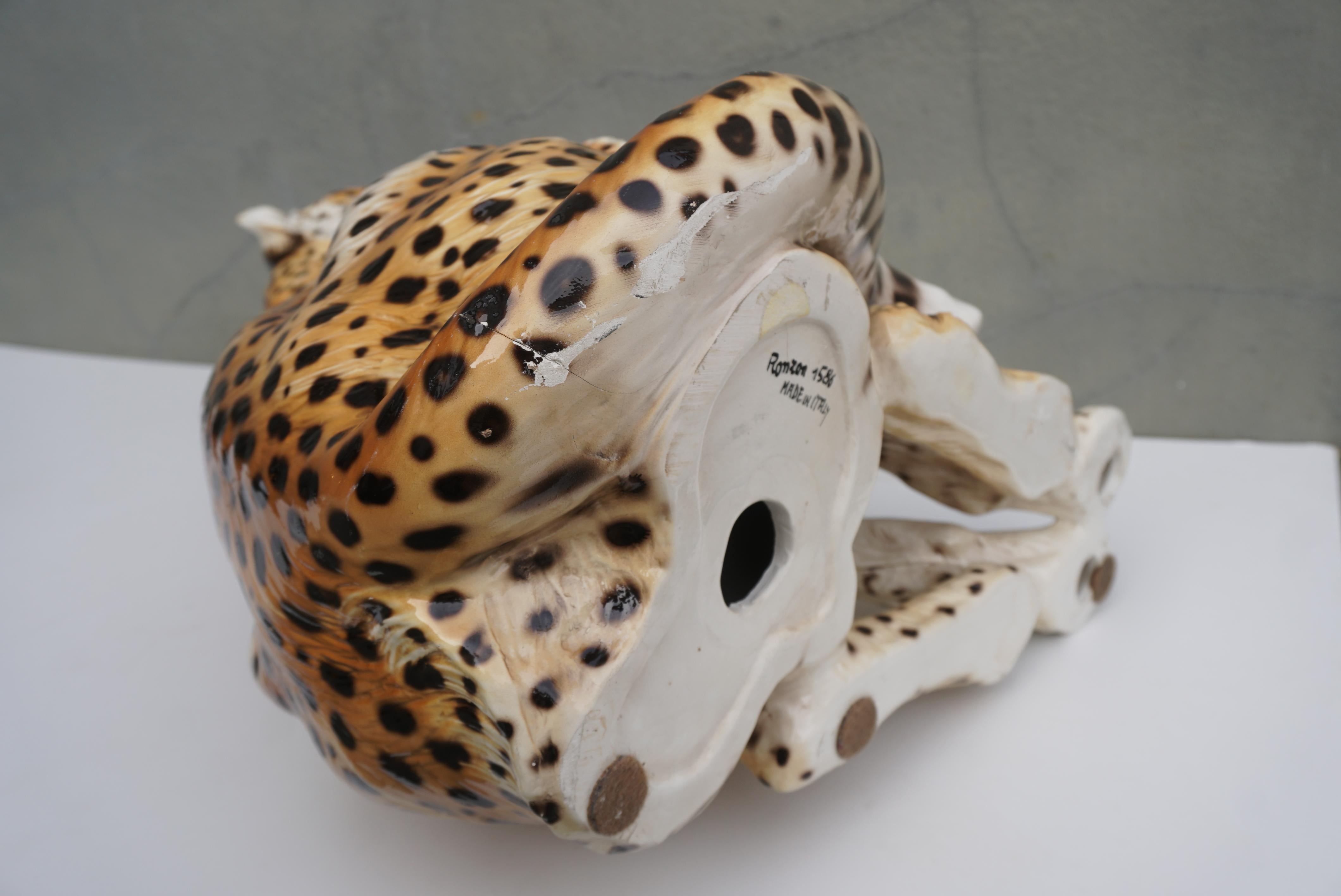 Mid-Century Era Ronzan Italian Hand-Painted Ceramic Cheetah Sculpture For Sale 12