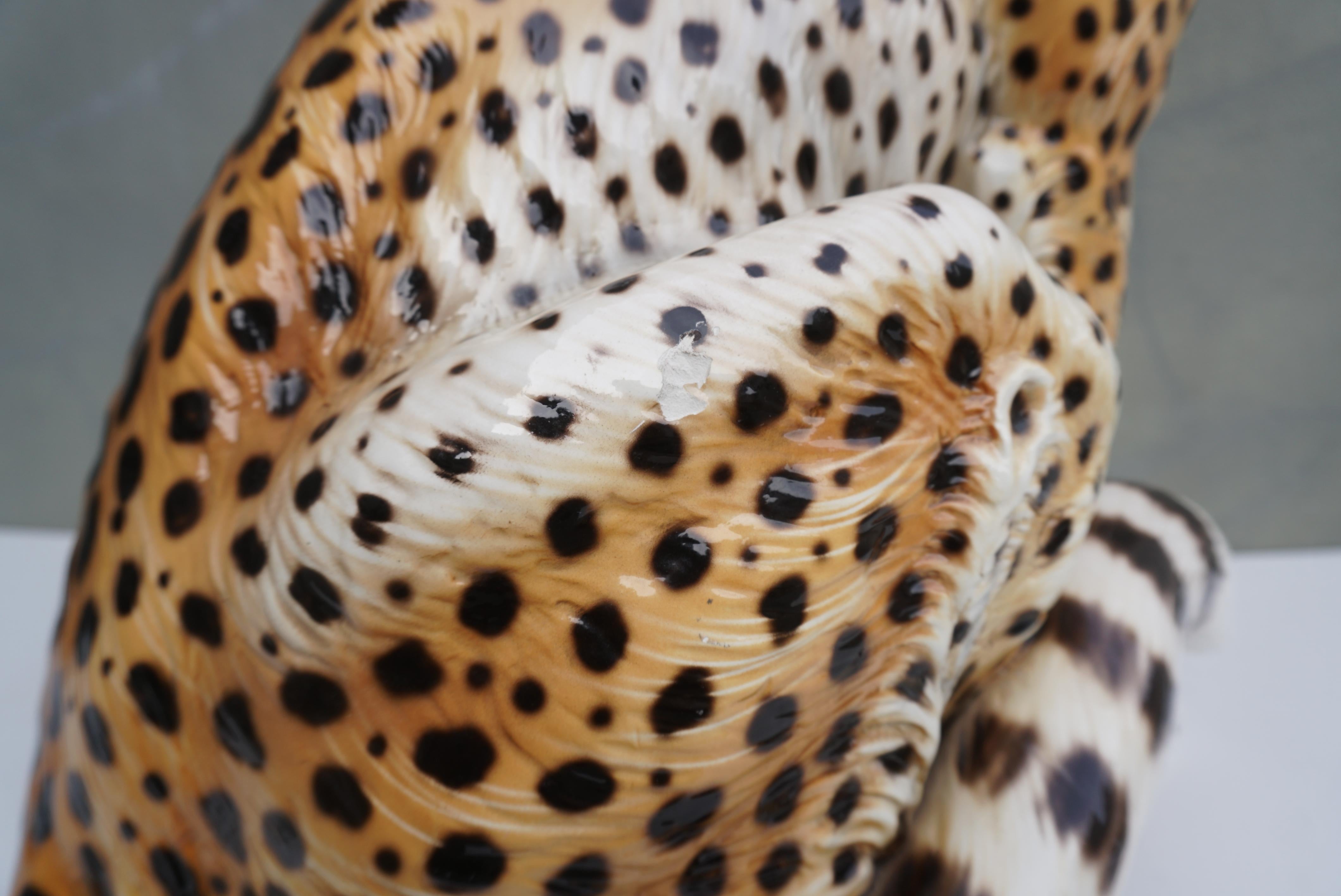 Mid-Century Era Ronzan Italian Hand-Painted Ceramic Cheetah Sculpture For Sale 13
