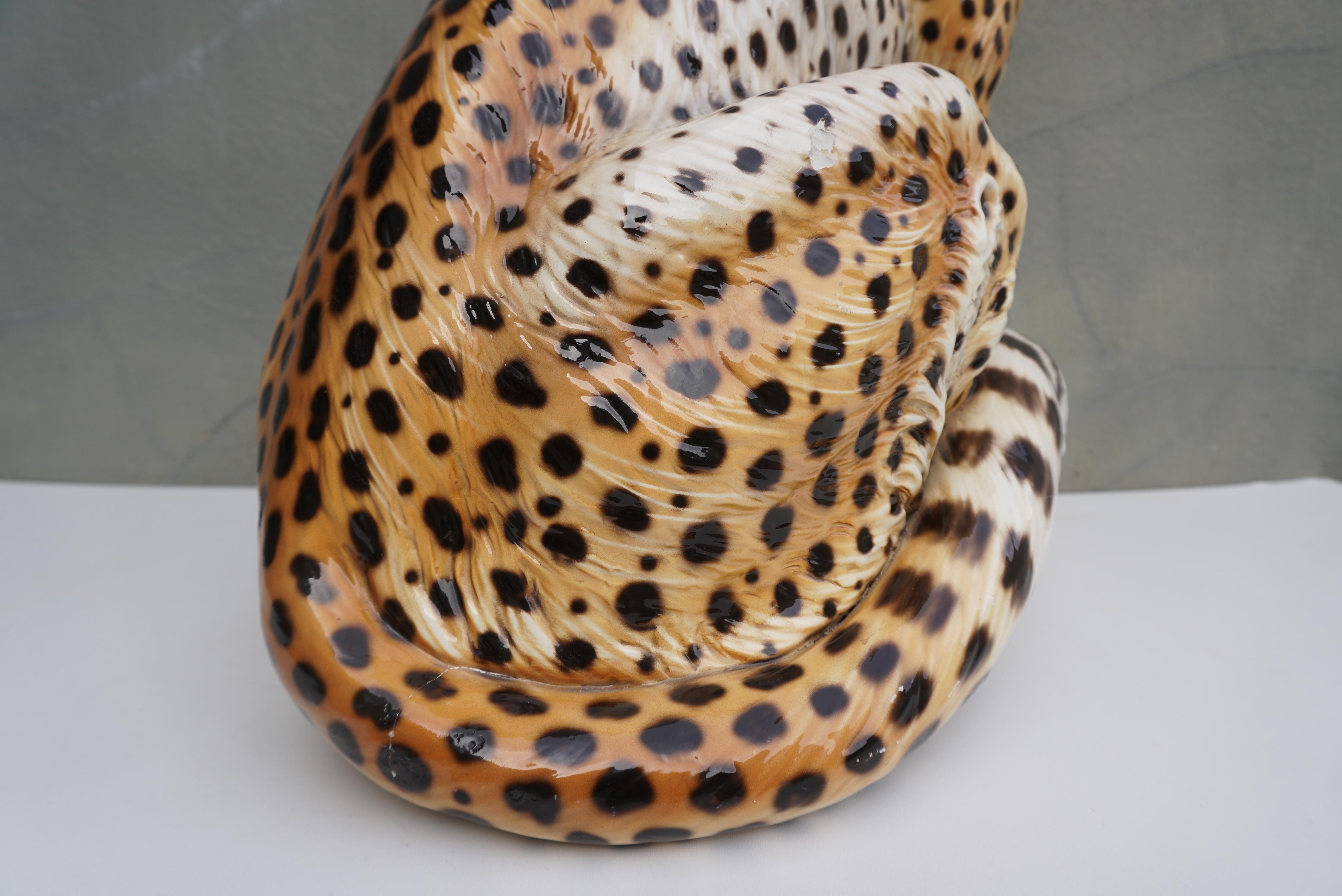 Mid-Century Era Ronzan Italian Hand-Painted Ceramic Cheetah Sculpture 11