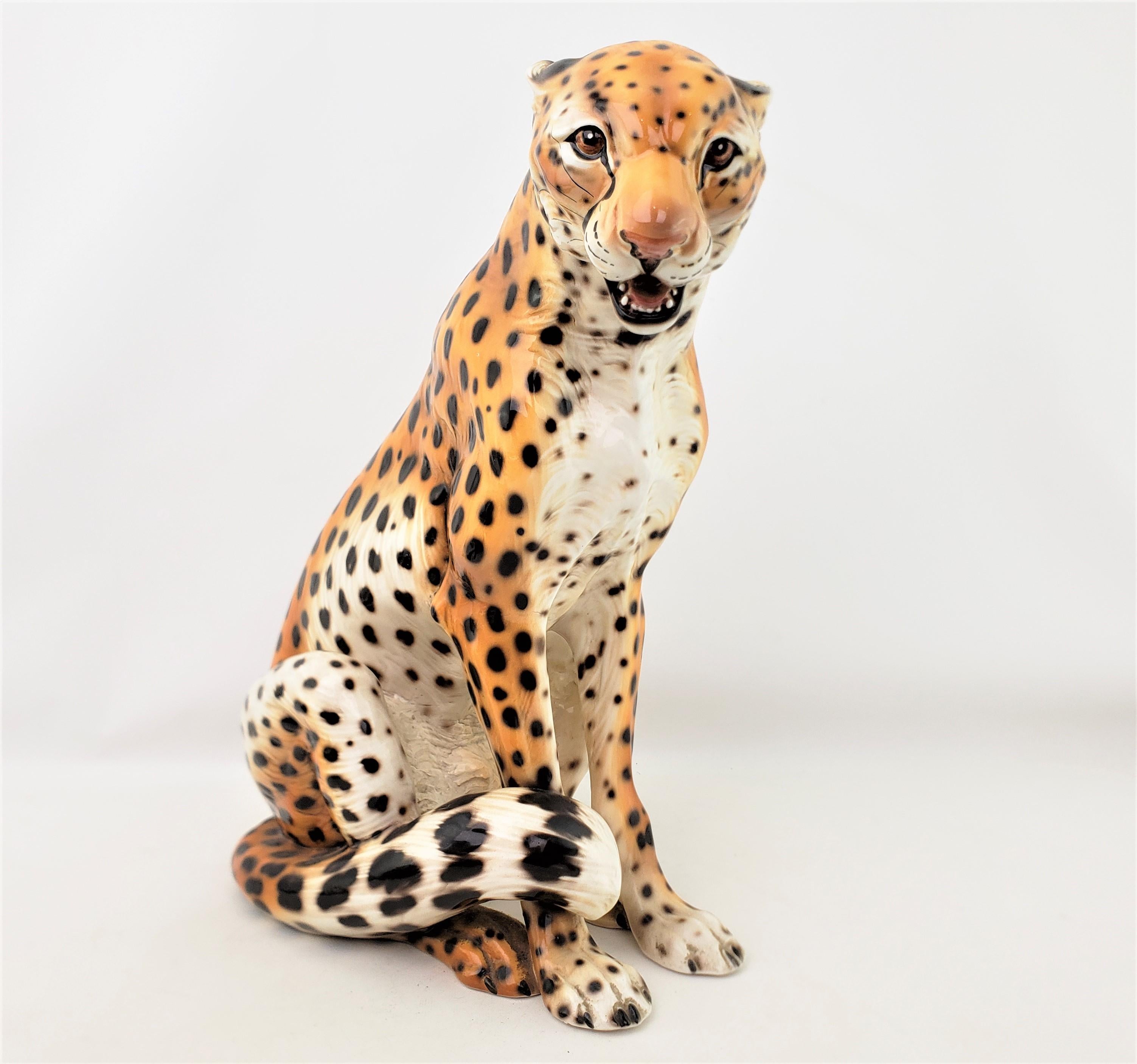 Italienische handbemalte Geparden-Skulptur aus Keramik aus der Mitte des Jahrhunderts von Ronzan (Moderne der Mitte des Jahrhunderts) im Angebot