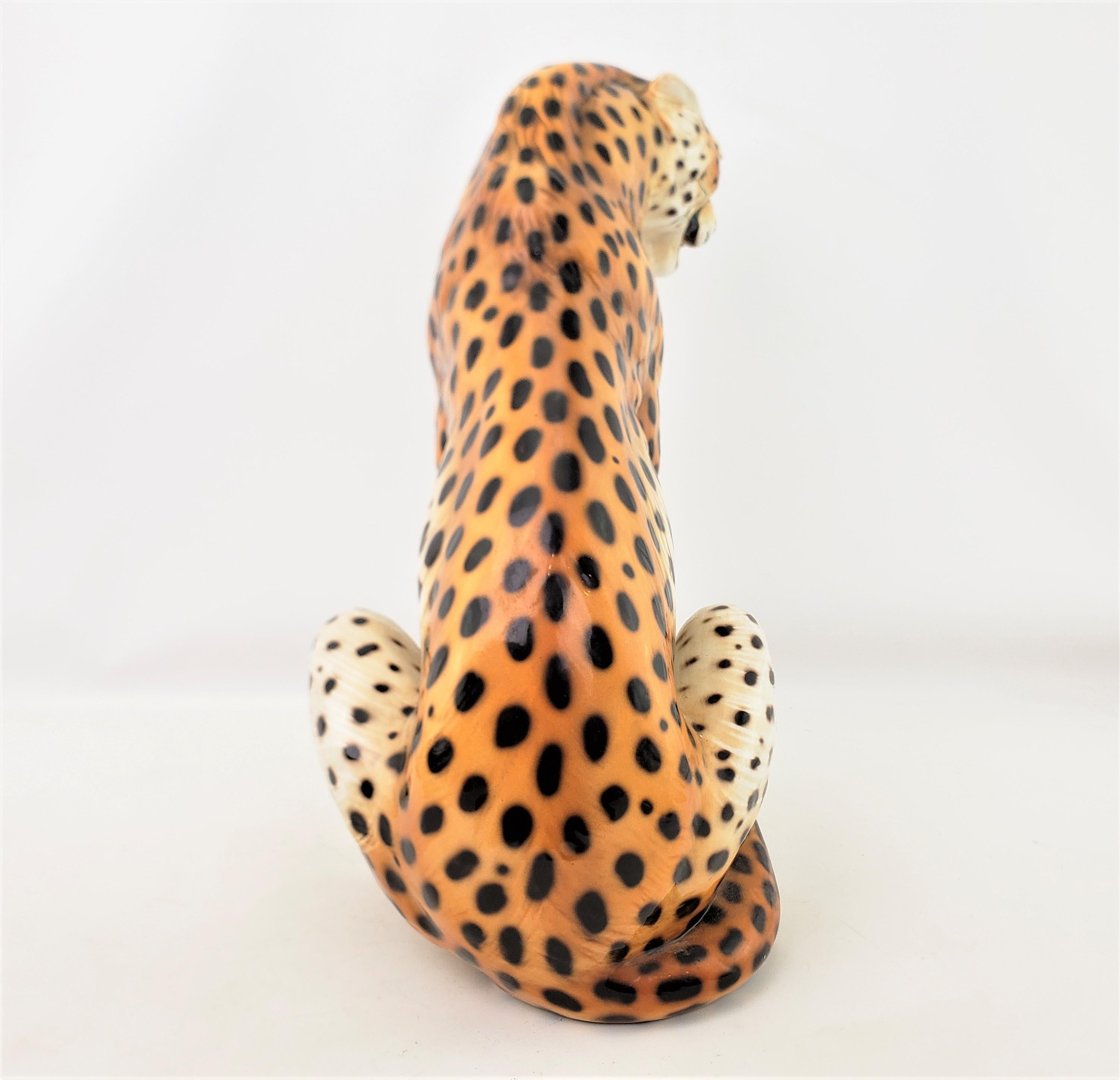 Mid-Century Modern Mid-Century Era Ronzan Italian Hand-Painted Ceramic Cheetah Sculpture For Sale