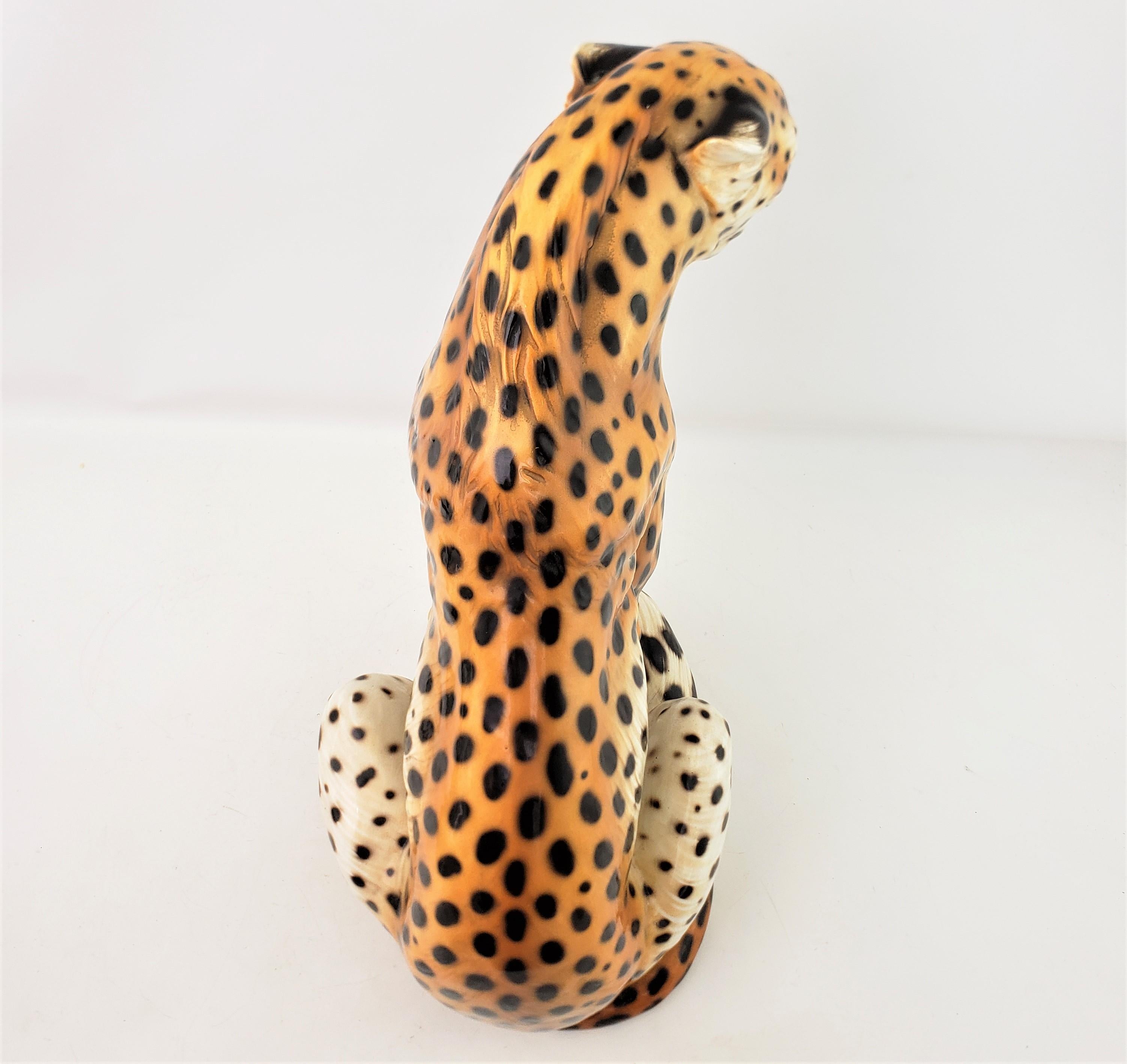 Molded Mid-Century Era Ronzan Italian Hand-Painted Ceramic Cheetah Sculpture For Sale