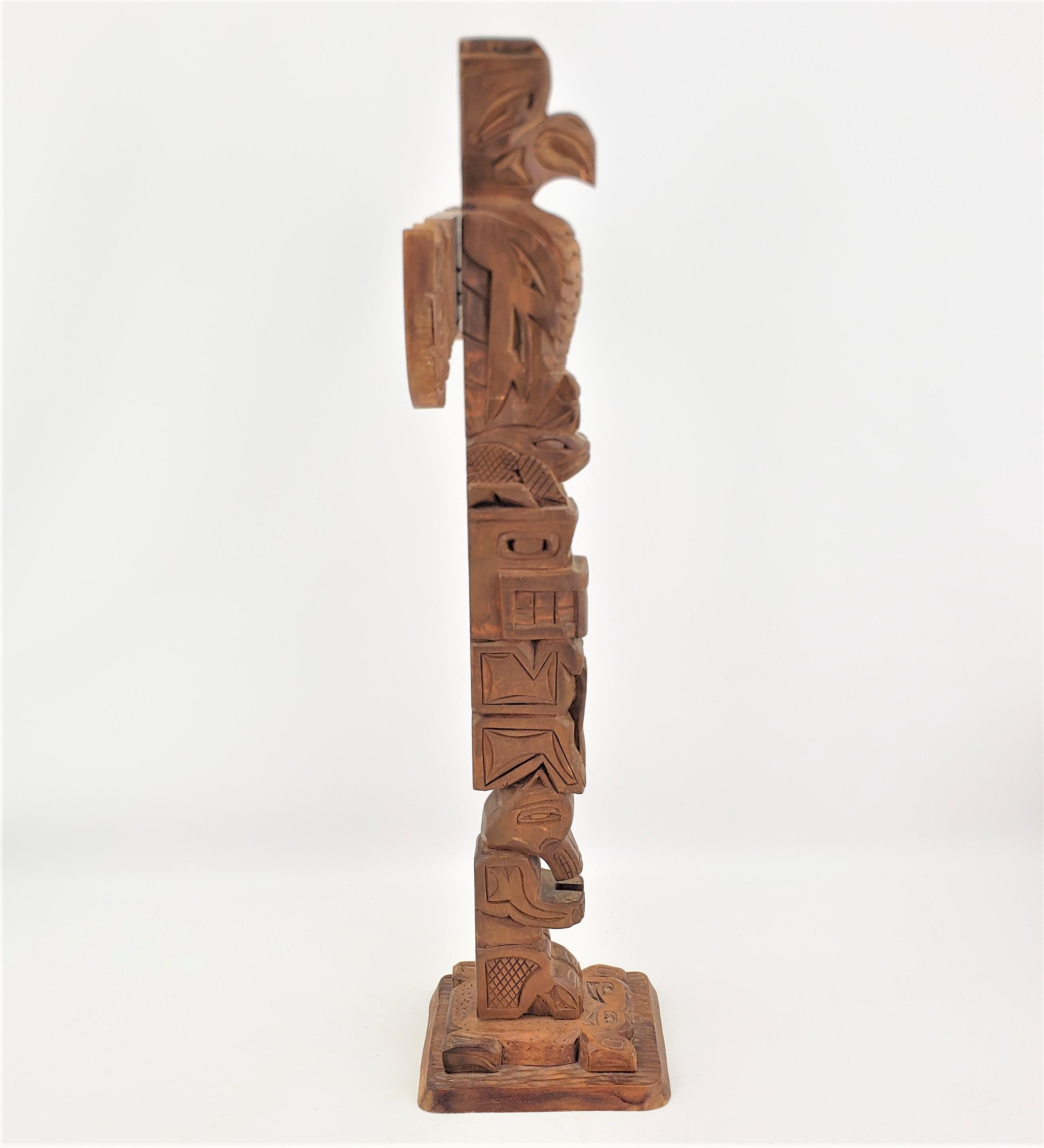 Folk Art Mid-Century Era Signed West Coast Cedar Haida Indigenous Canadian Totem Pole For Sale