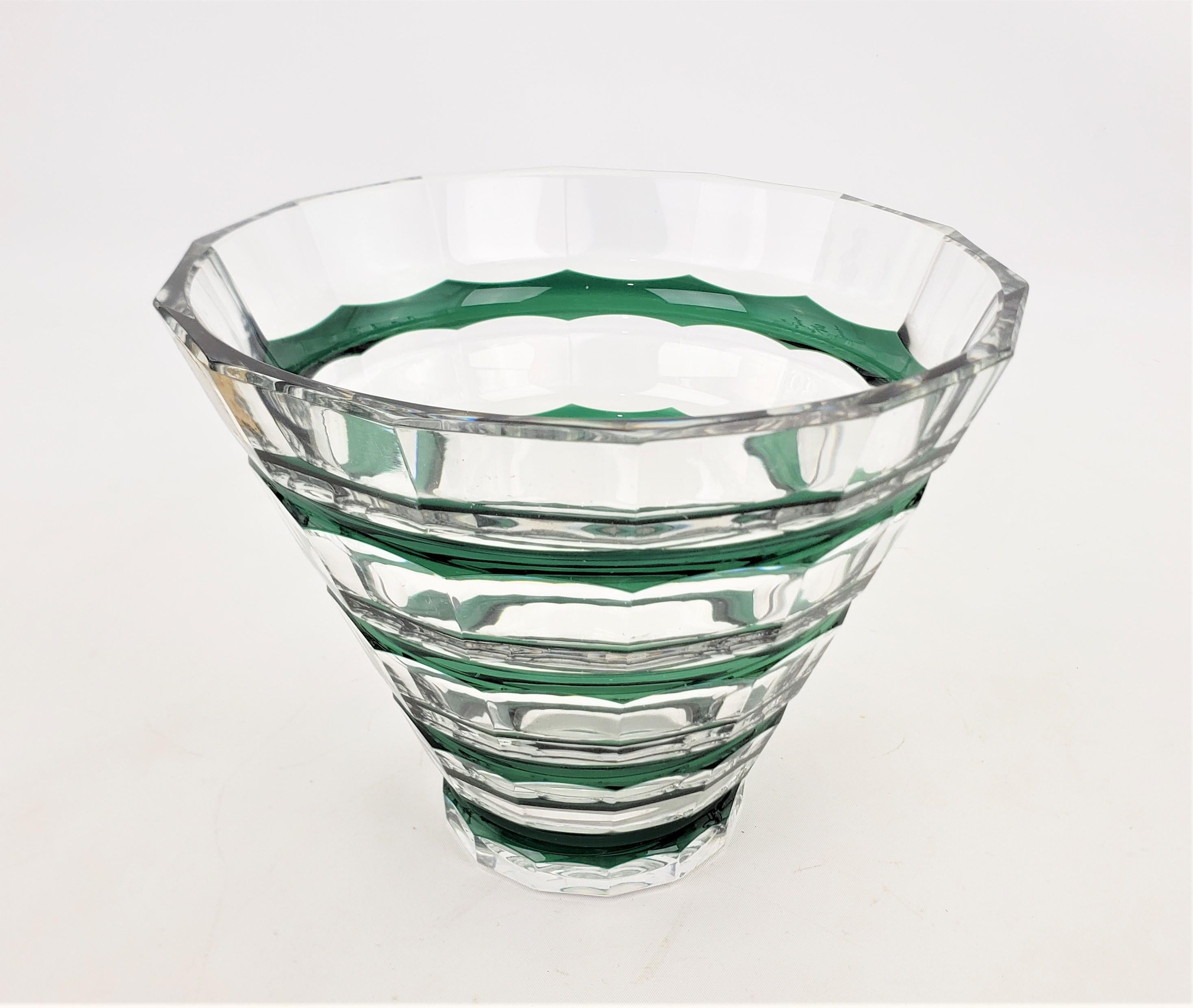 Mid-Century Era Val St. Lambert Clear & Green Banded Cut Crystal Vase or Bowl For Sale 1
