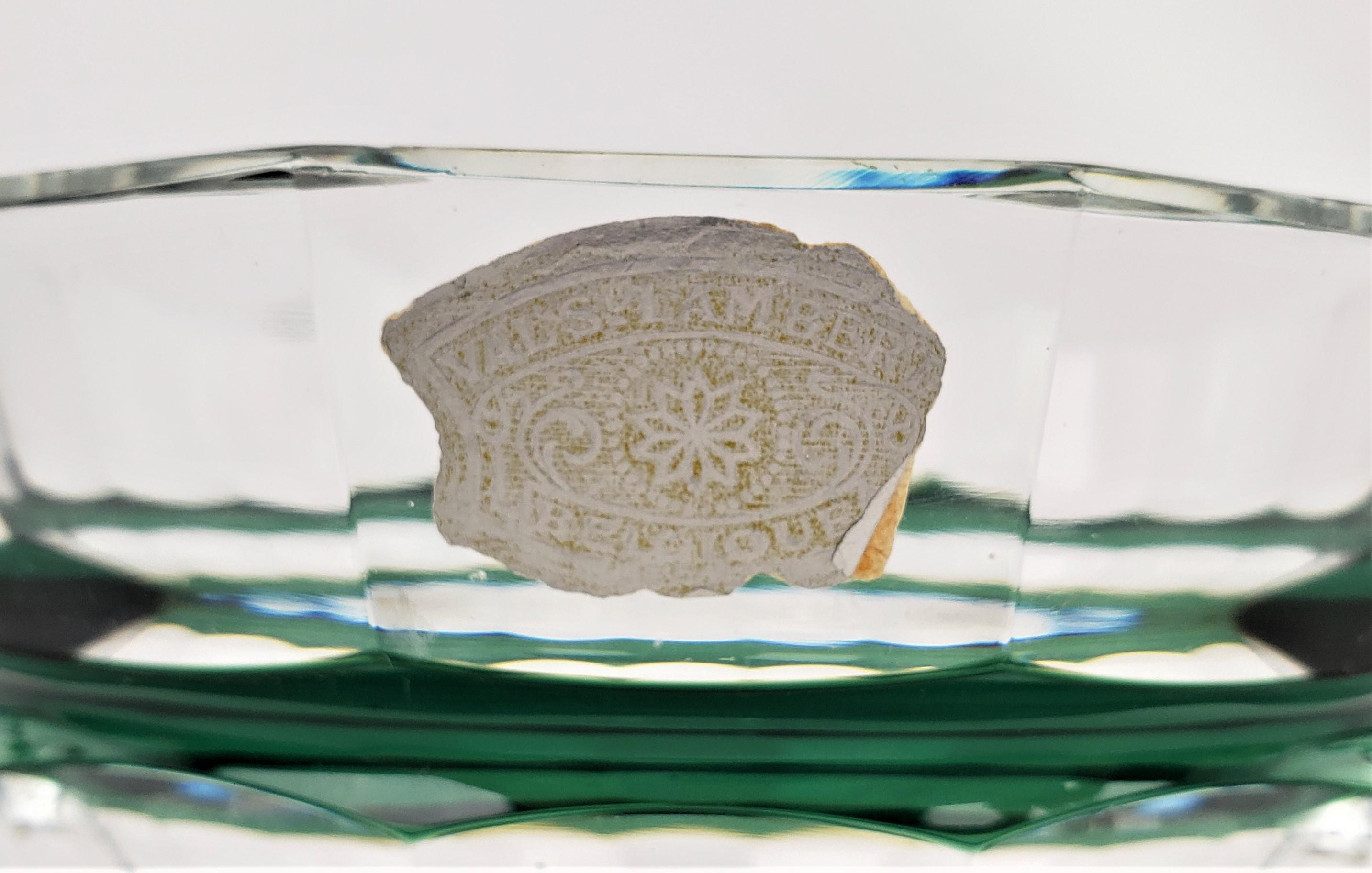 Vase oder Schale aus klarem und grünem Kristall mit Bandschliff von Val St. Lambert aus der Mitte des Jahrhunderts (20. Jahrhundert) im Angebot