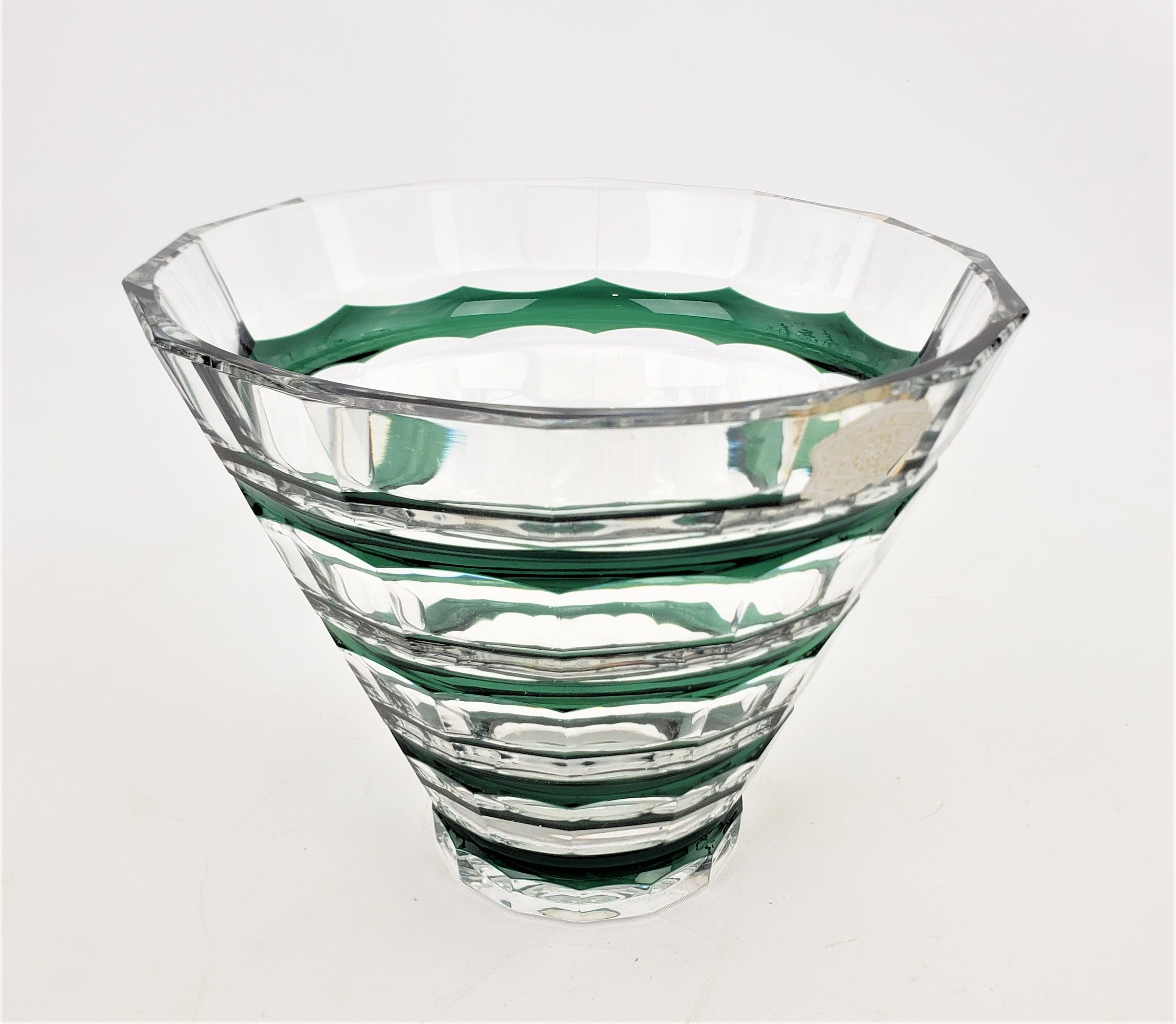 20th Century Mid-Century Era Val St. Lambert Clear & Green Banded Cut Crystal Vase or Bowl For Sale