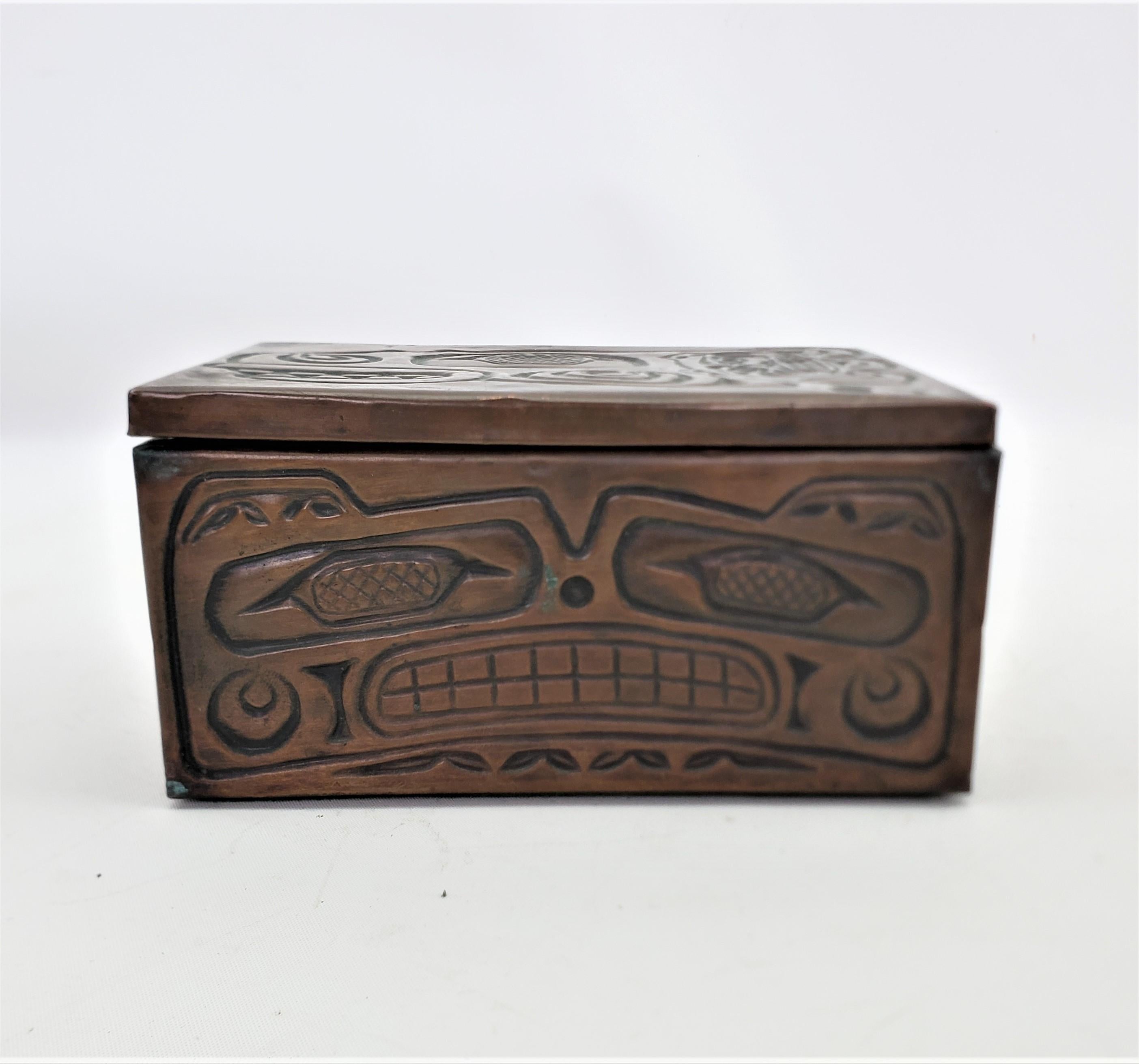 Native American Mid-Century Era West Coast Haida Styled Copper Covered Box with Repouse Decor