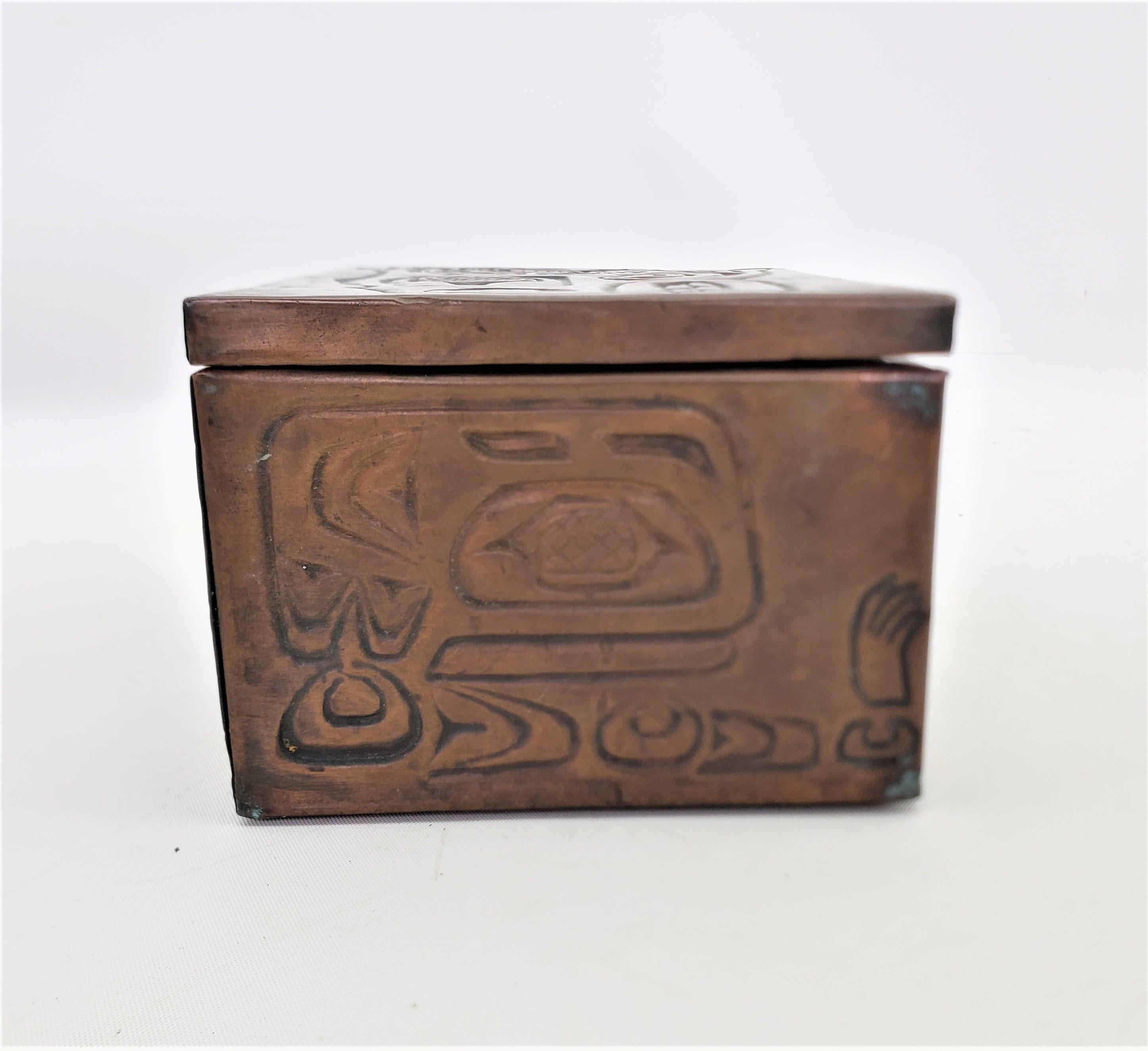 Canadian Mid-Century Era West Coast Haida Styled Copper Covered Box with Repouse Decor