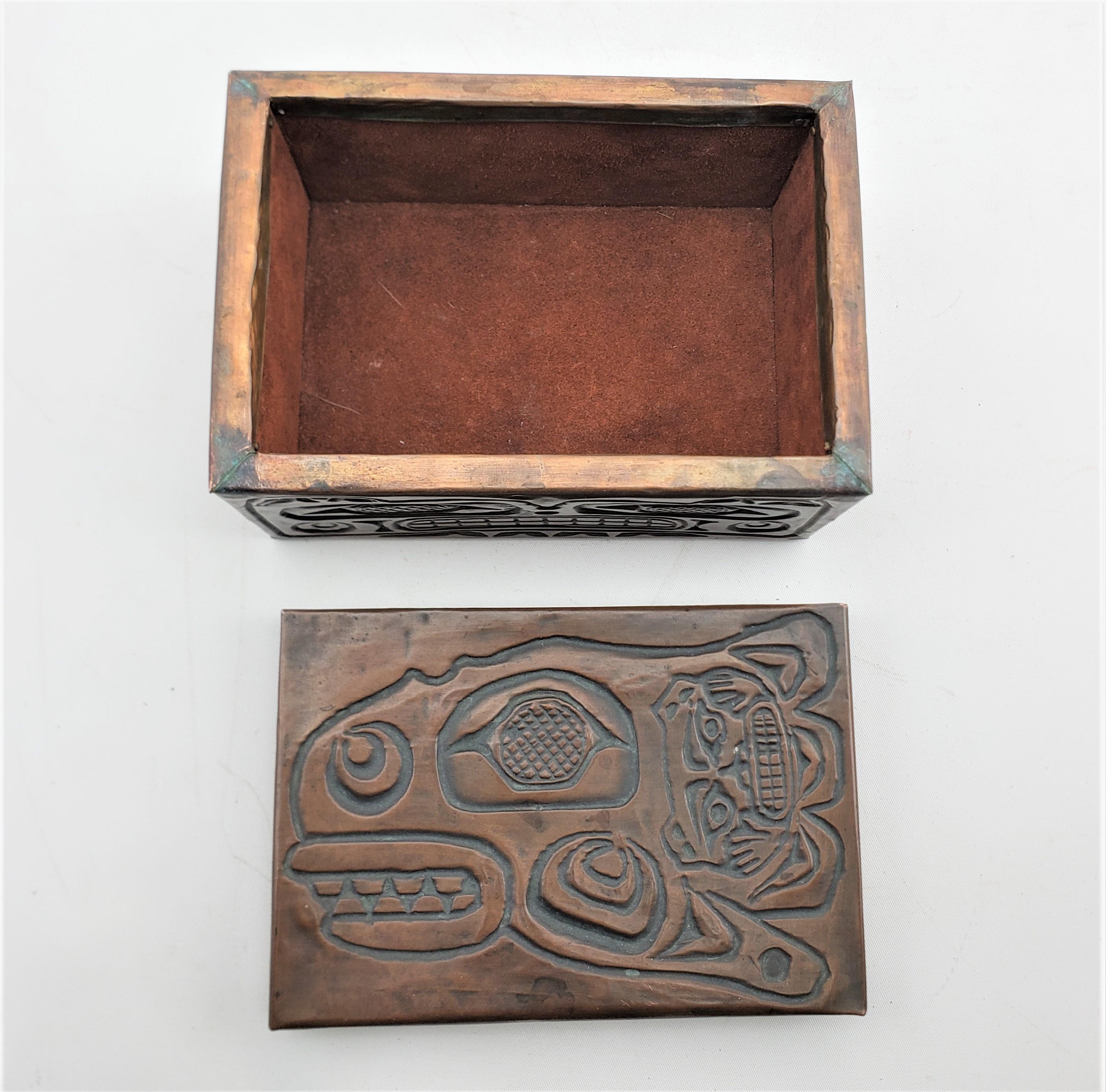 Mid-Century Era West Coast Haida Styled Copper Covered Box with Repouse Decor 1