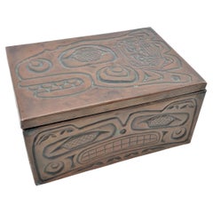 Mid-Century Era West Coast Haida Styled Copper Covered Box with Repouse Decor